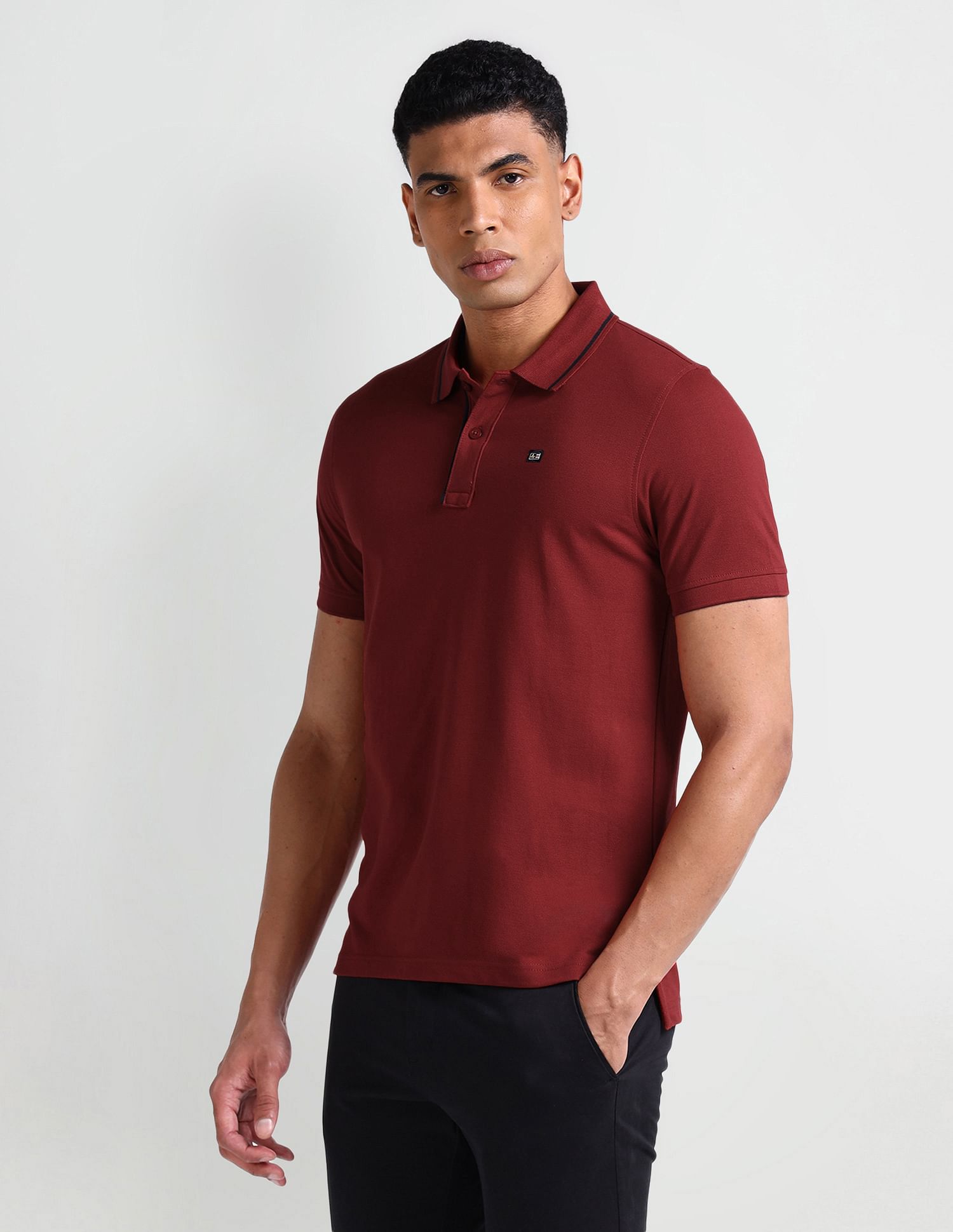 Arrow Sport Striped Collar Solid Polo Shirt