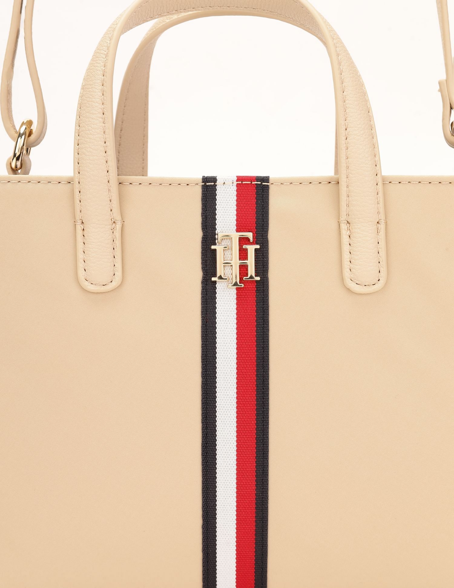 Tommy Hilfiger Solid Beige Nylon Handbag