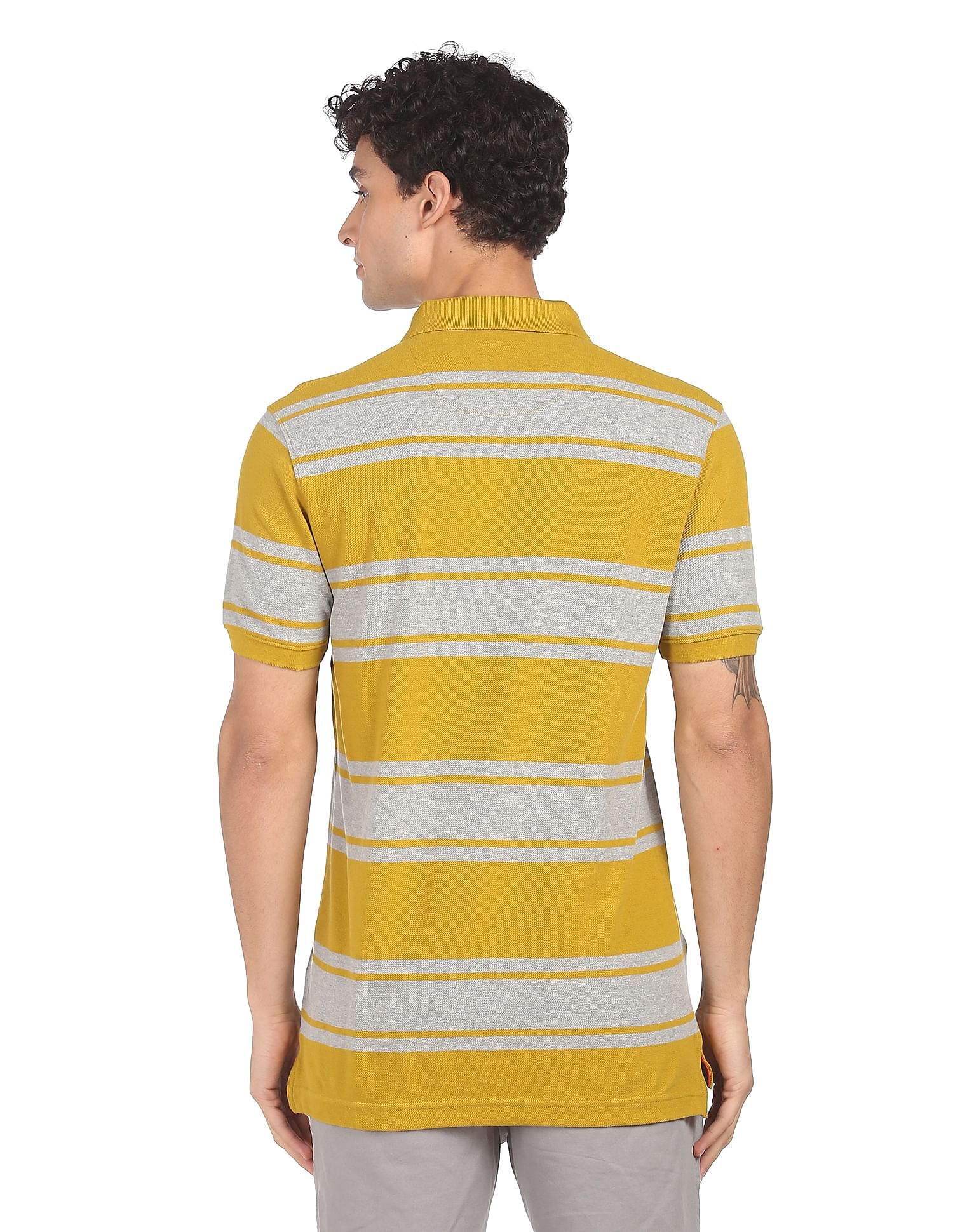 AD by Arvind Cotton Horizontal Striped Polo Shirt