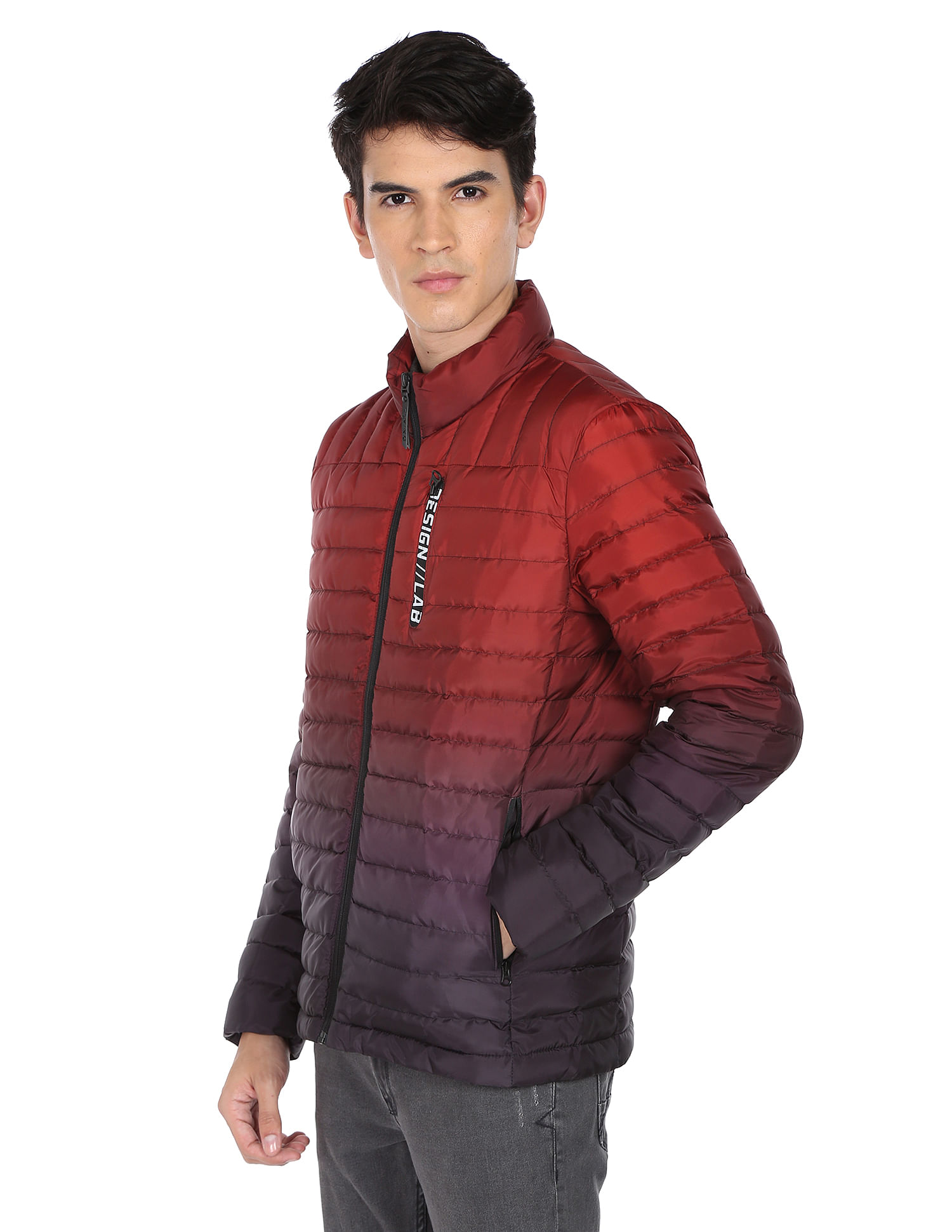 Flying Machine Ombre High Neck Quilted Jacket