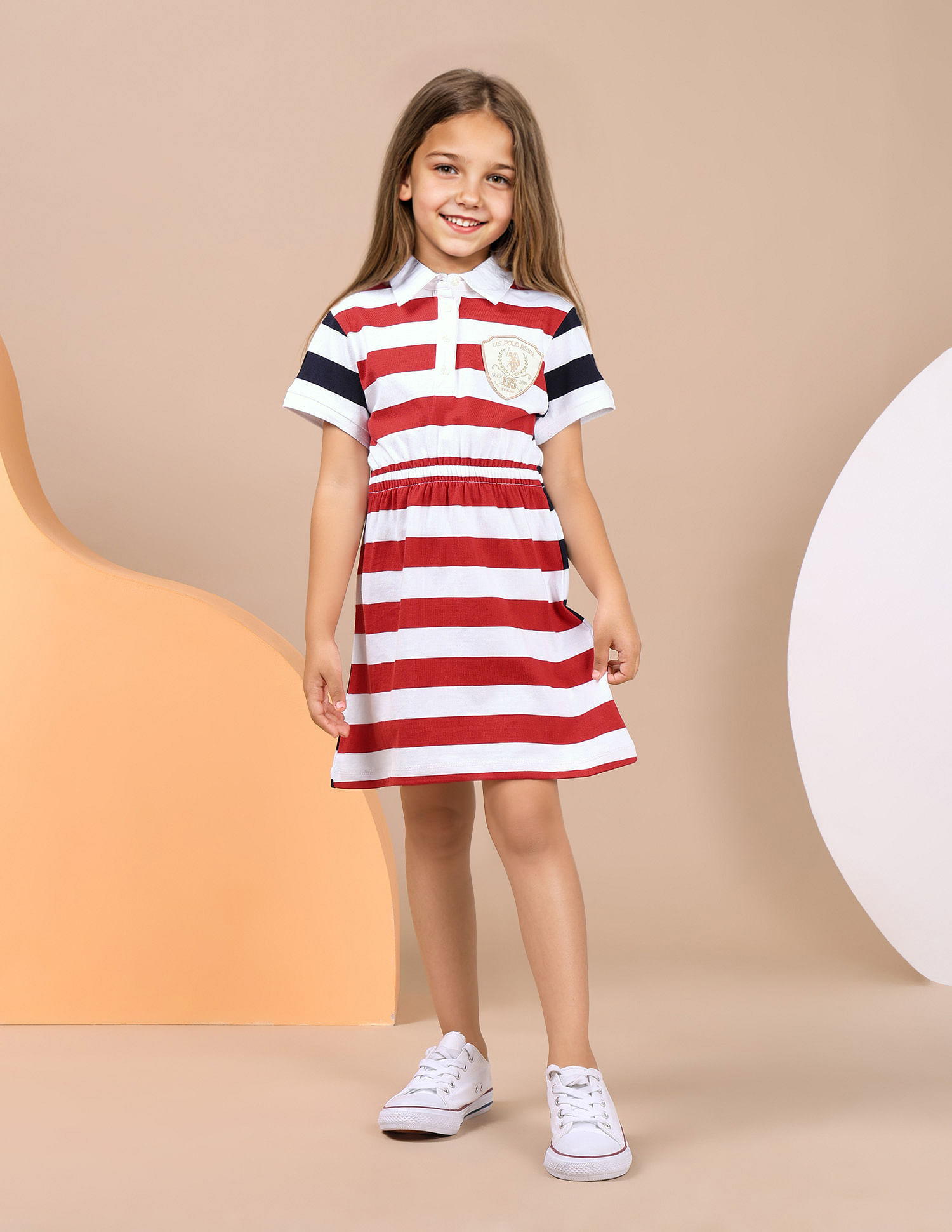U.S. Polo Assn. Kids Girls Horizontal Striped Knitted Dress