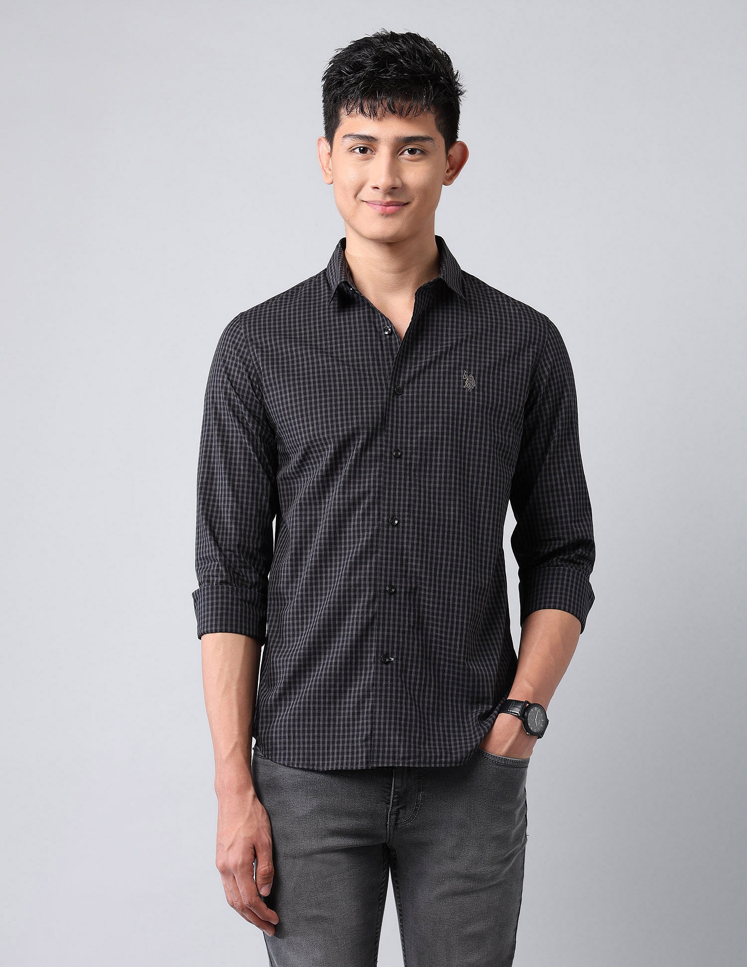 U.S. Polo Assn. Denim Co. Pure Cotton Micro Checked Shirt