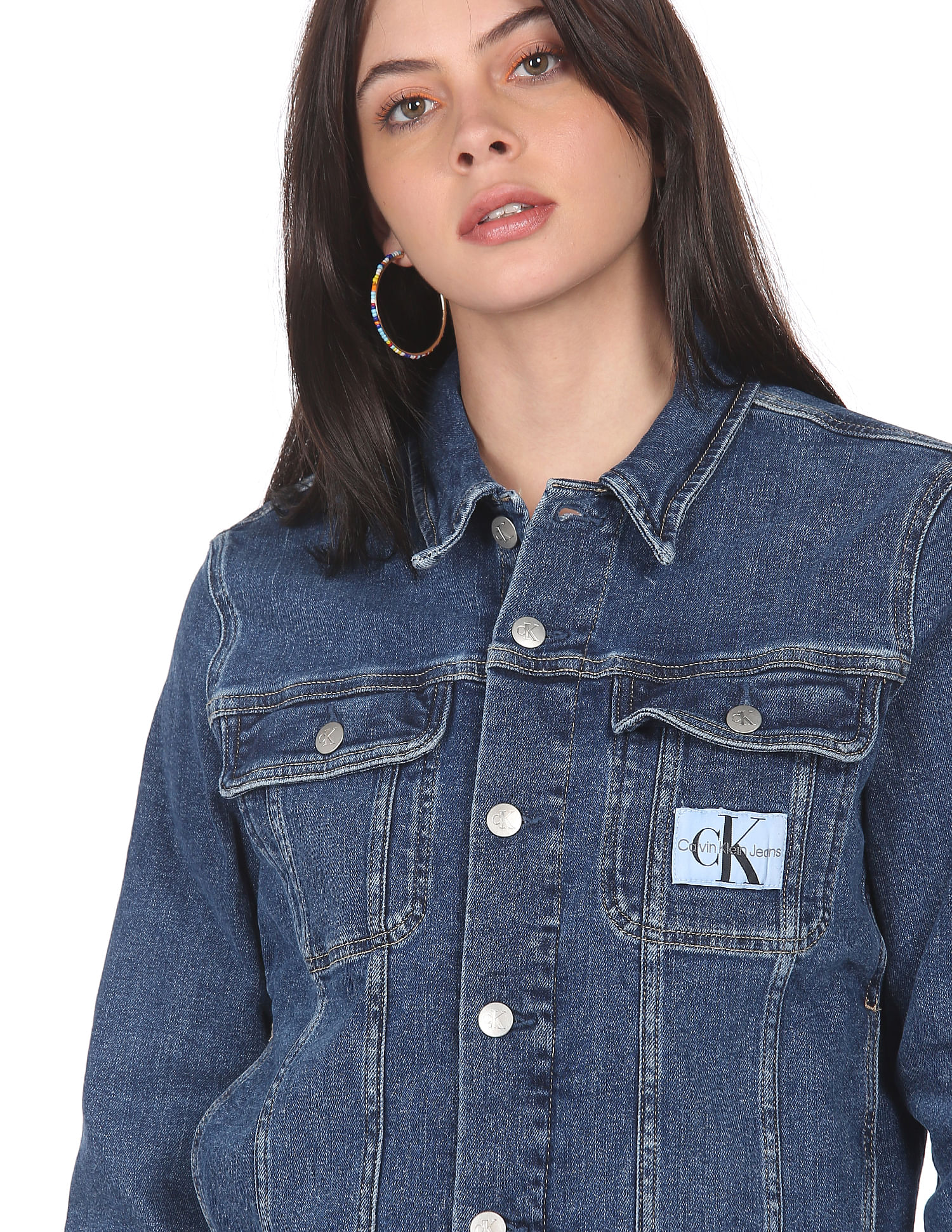 Calvin Klein Button Up Denim Long Sleeve Jacket Womens Size Medium M Blue