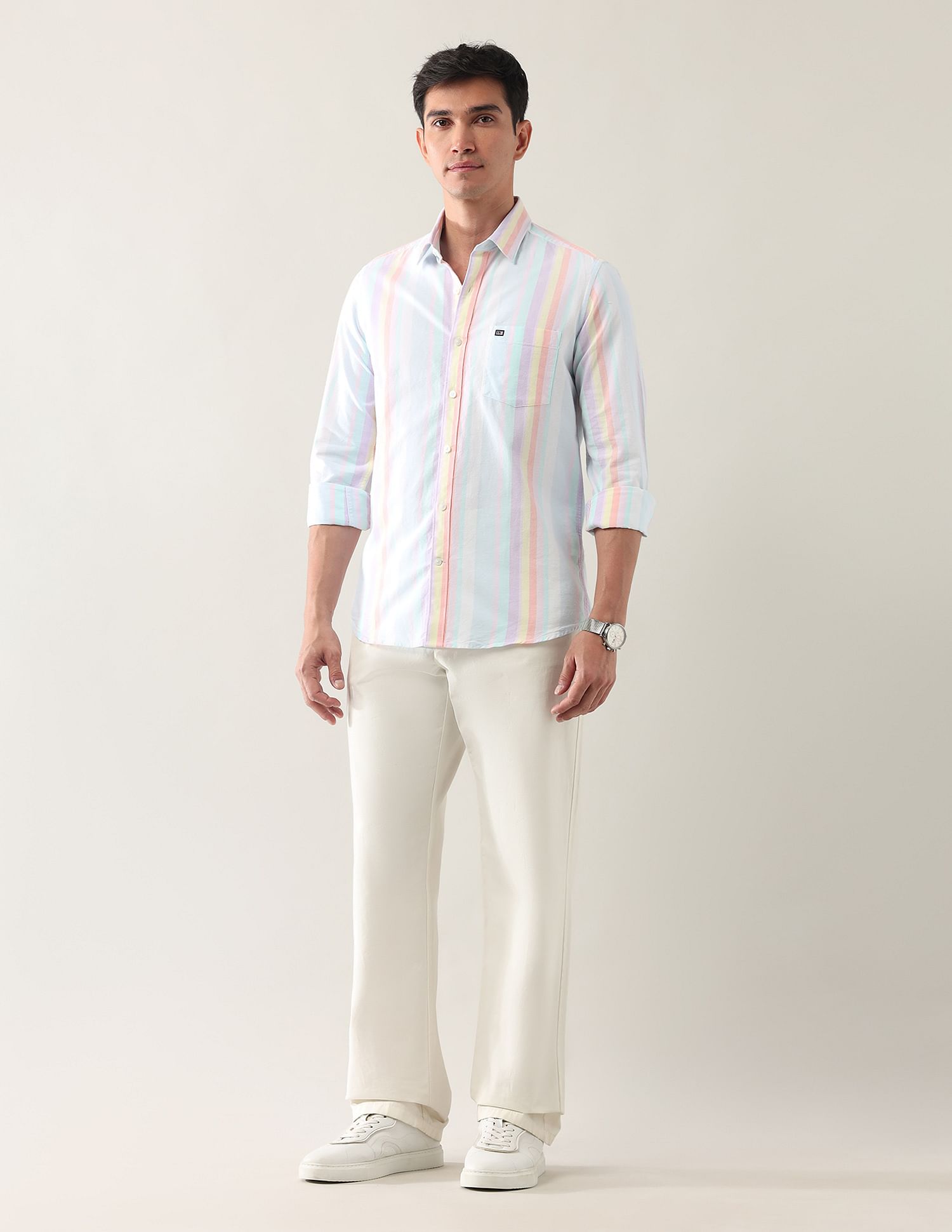 Arrow Sport Vertical Striped Oxford Shirt