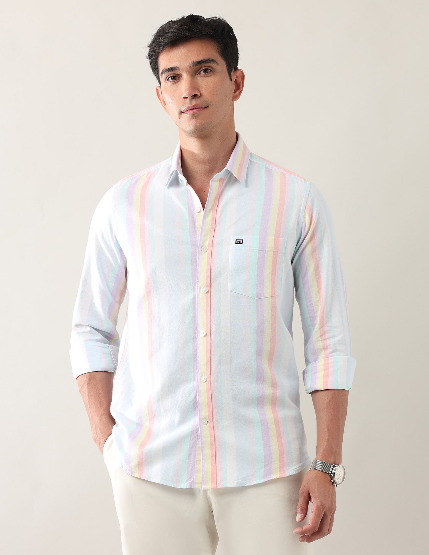 Arrow Sport Vertical Striped Oxford Shirt