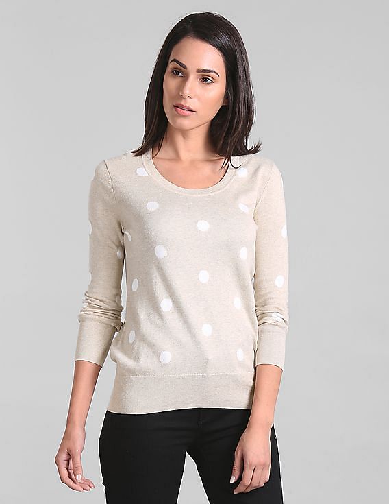 Buy GAP Women Women Beige Full Sleeve Polka Dot Patterned