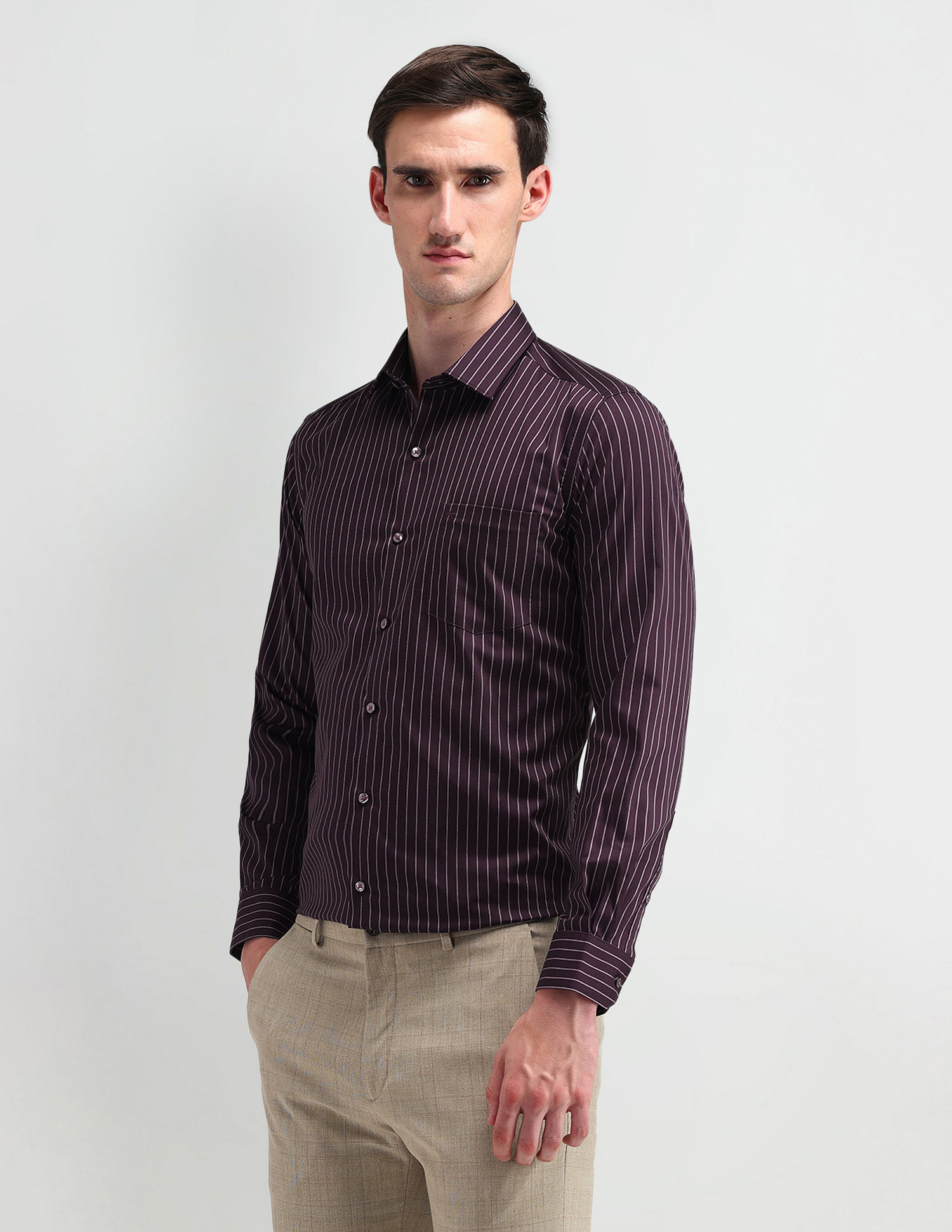 Arrow Manhattan Slim Fit Vertical Stripes Shirt