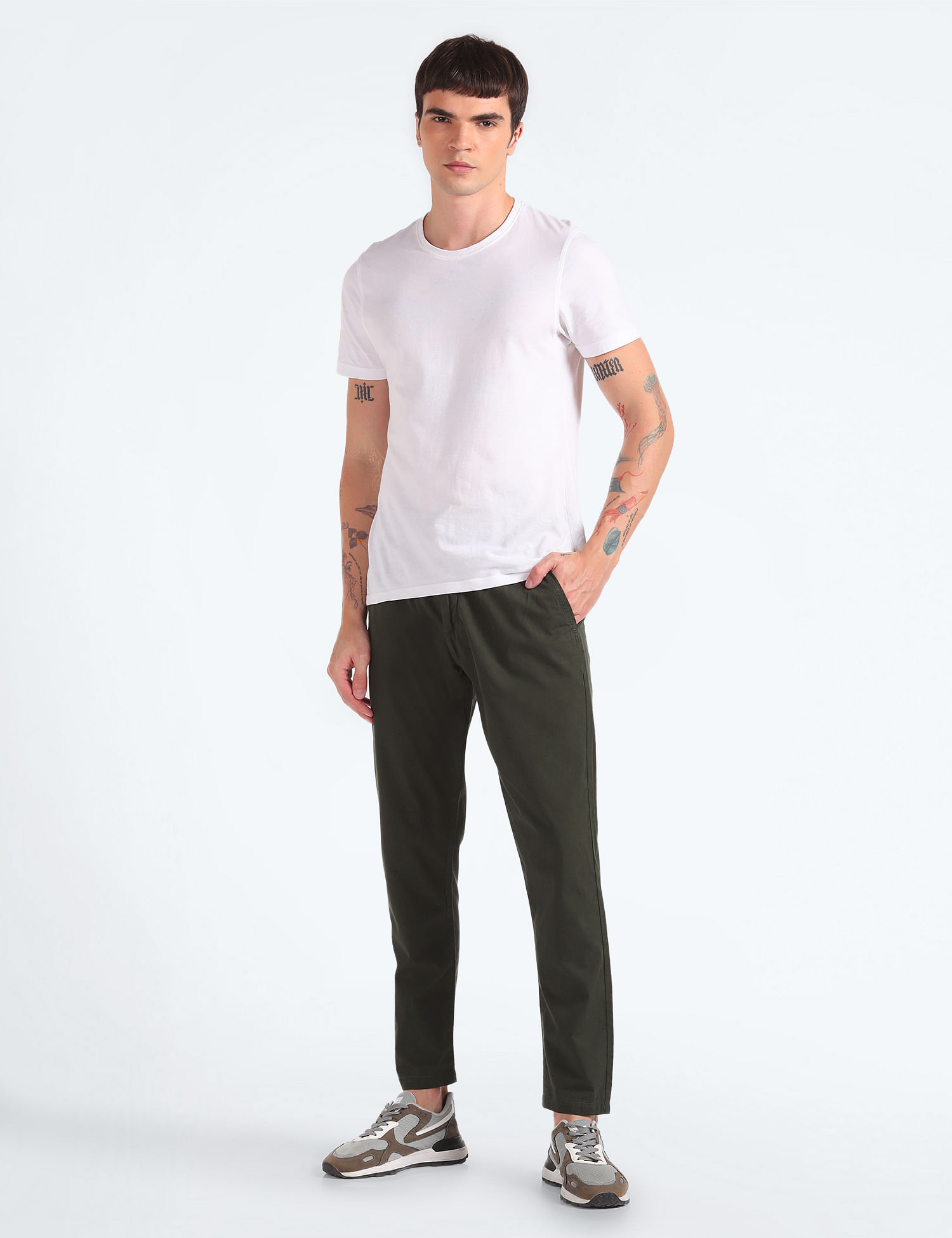 Flying Machine Elasticised Waist Solid Trousers