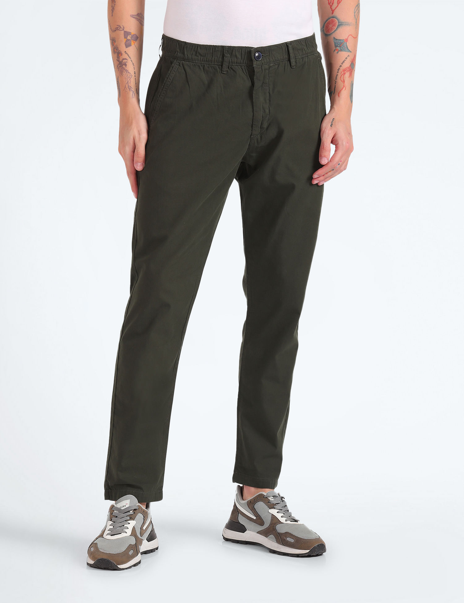 Flying Machine Elasticised Waist Solid Trousers