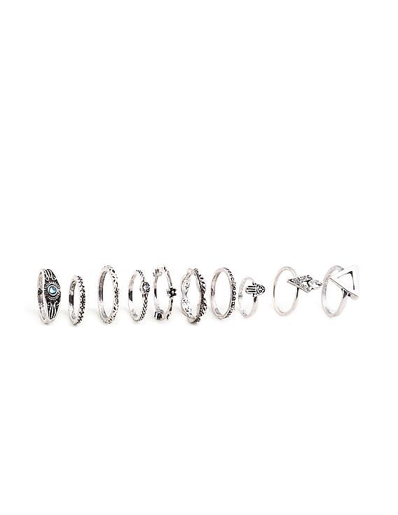 Aeropostale Women Silver Midi Finger Rings Set