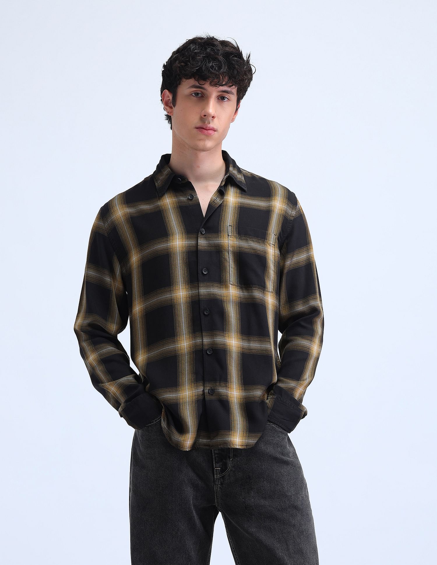 Flying Machine Grid Tattersall Checked Twill Shirt