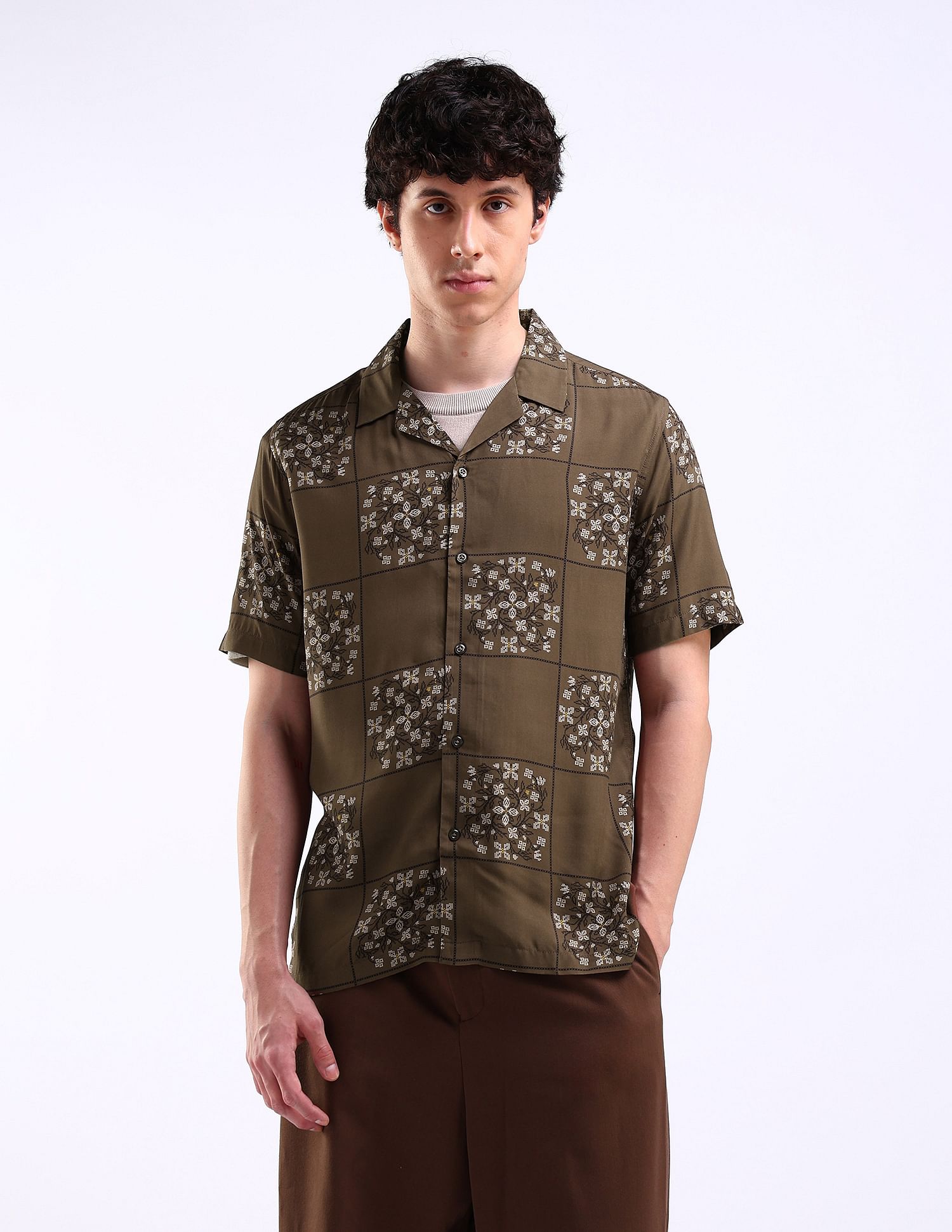 Flying Machine Cuban Collar Holiday Shirt