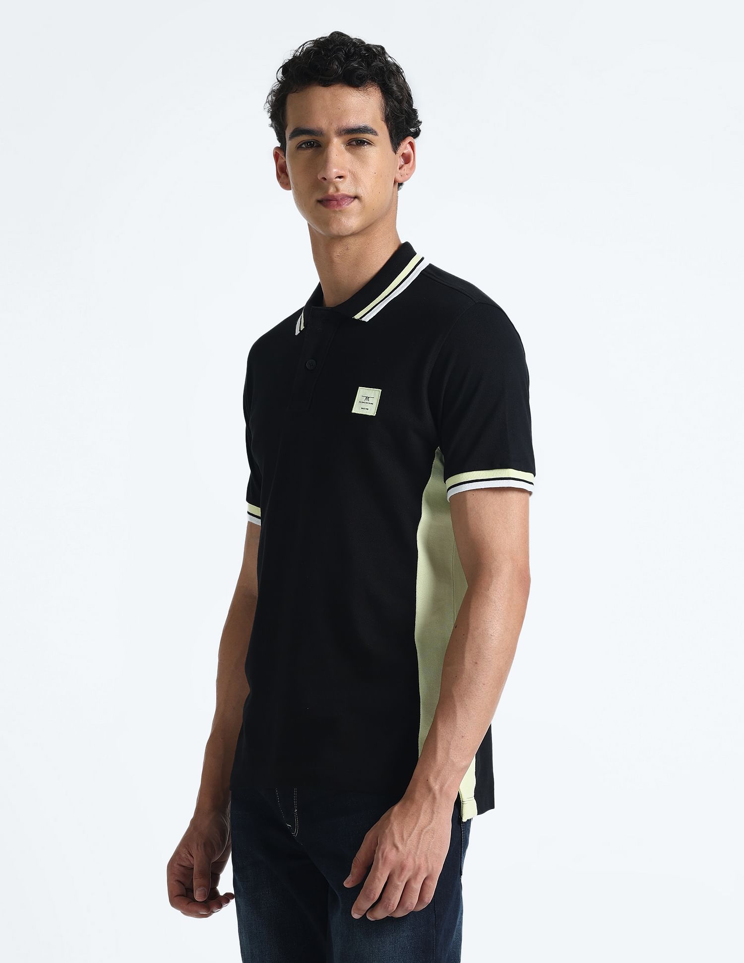 Flying Machine Contrast Panel Pique Polo Shirt