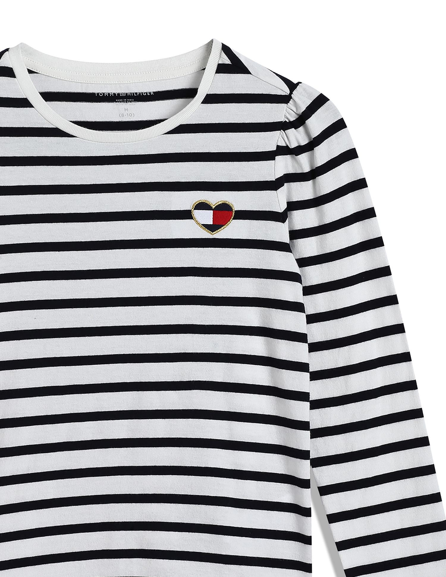 Tommy Hilfiger Kids Girls Stripe Puff Shoulder Fashion T-Shirt