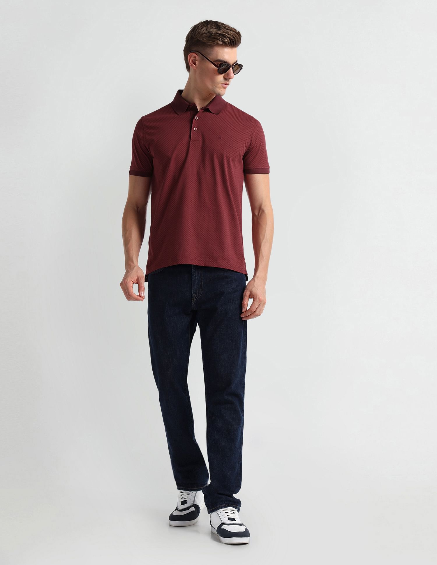 Arrow Ribbed Collar Geometric Print Polo Shirt