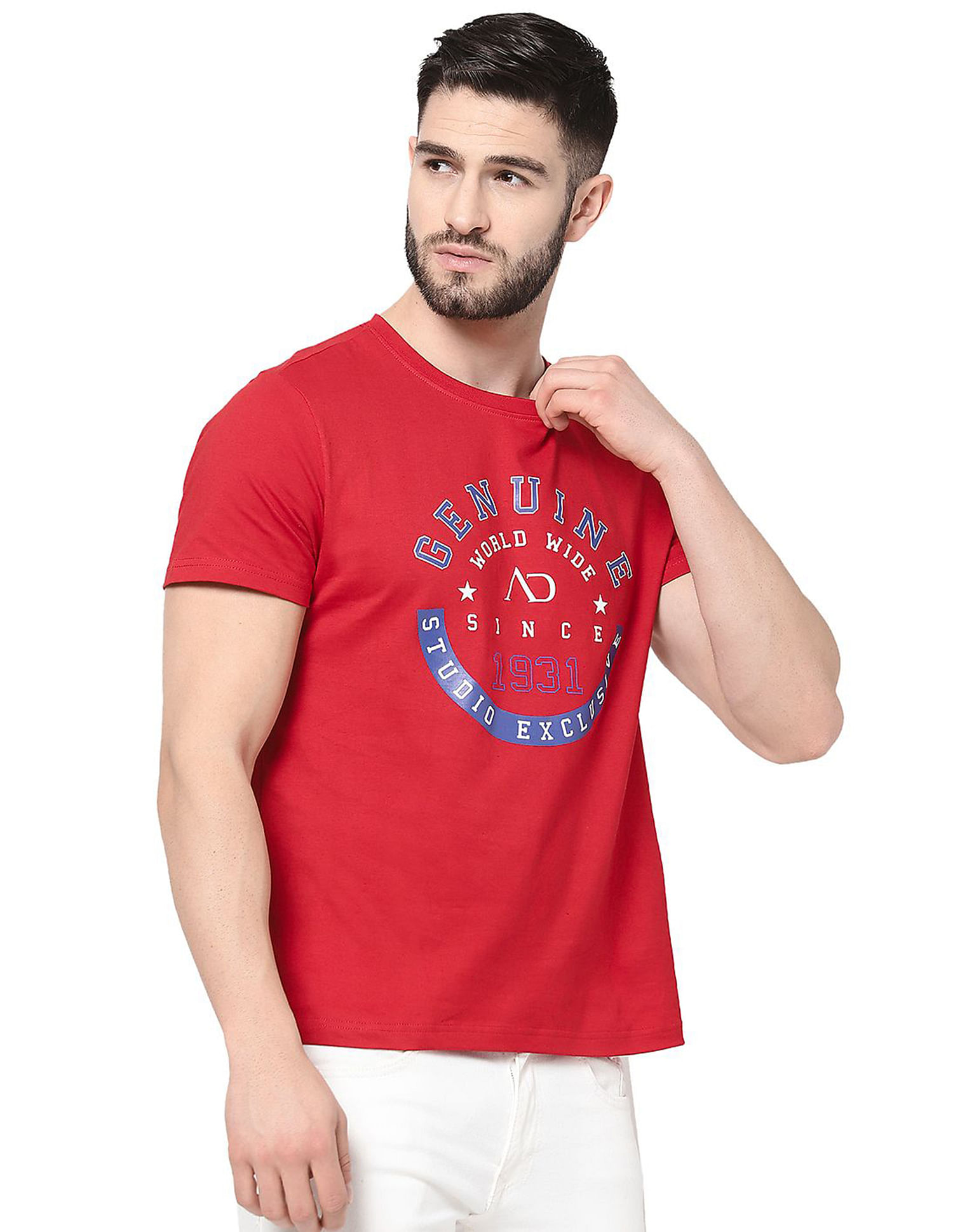 Buy Men Red Graphic Print Crew Neck T-shirt Online - 732282