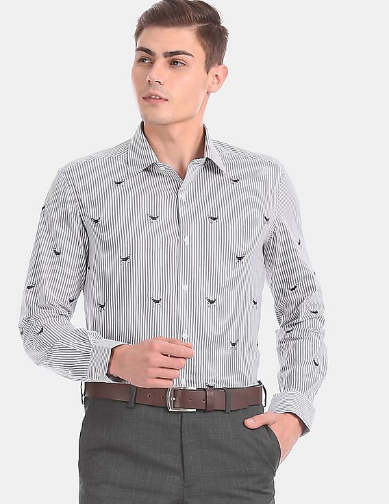 Arrow All Over Dog Embroidery Striped Formal Shirt