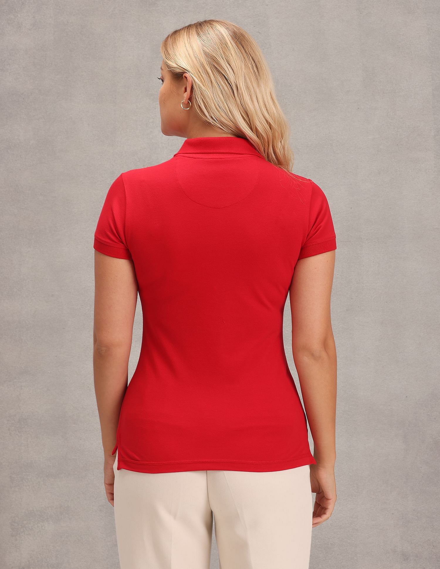 U.S. Polo Assn. Women Ribbed Collar Solid Polo Shirt