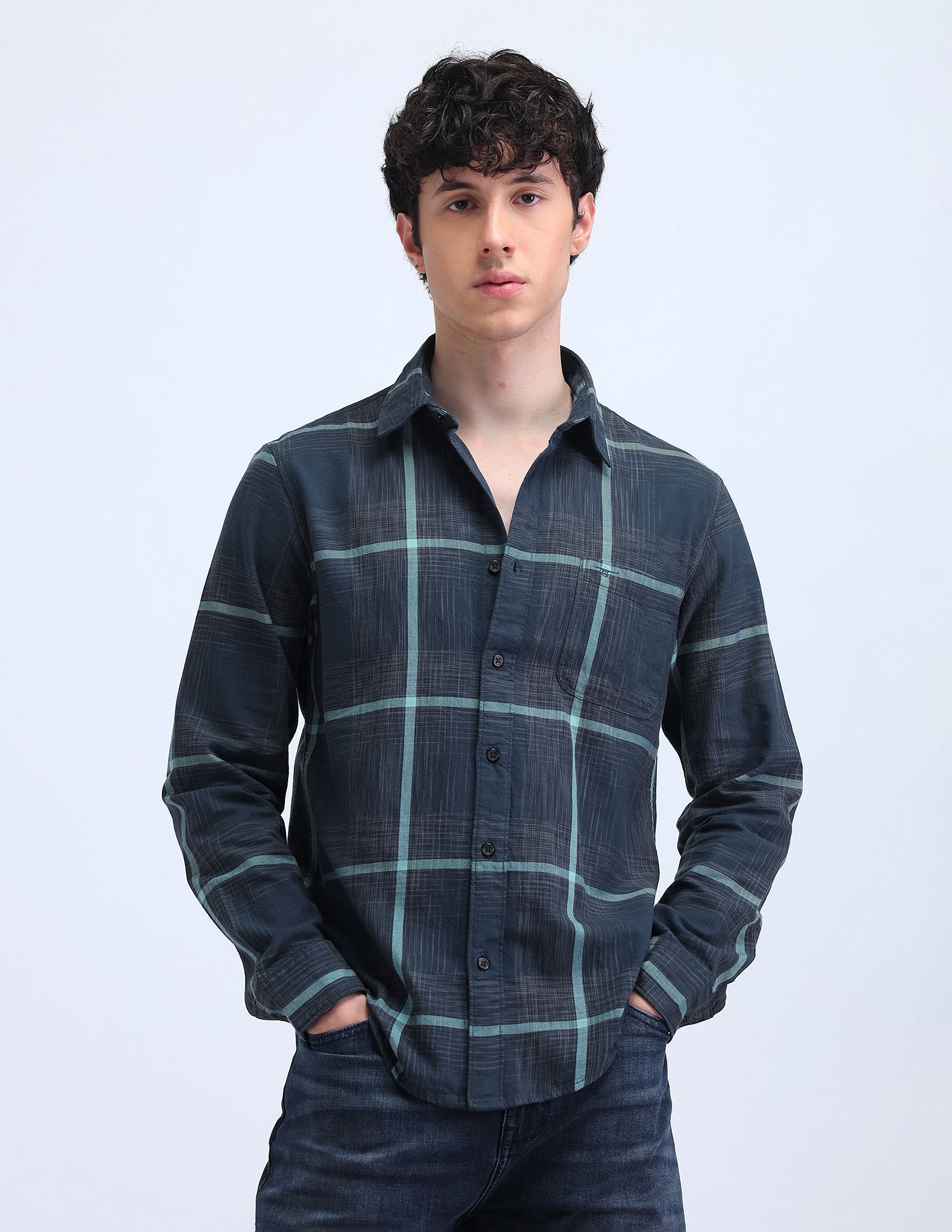 Flying Machine Grid Tattersall Checked Twill Shirt