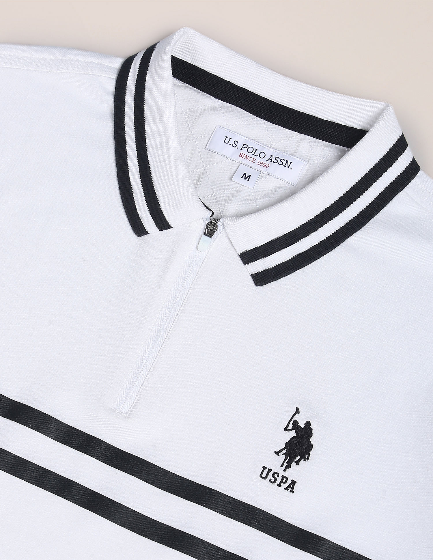 U.S. Polo Assn. Striped Collar Zipper Polo Shirt