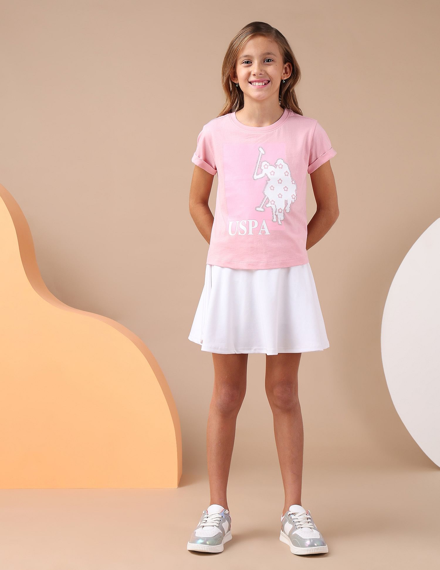 U.S. Polo Assn. Kids Girls Stud Detailed Relaxed Fit T-Shirt