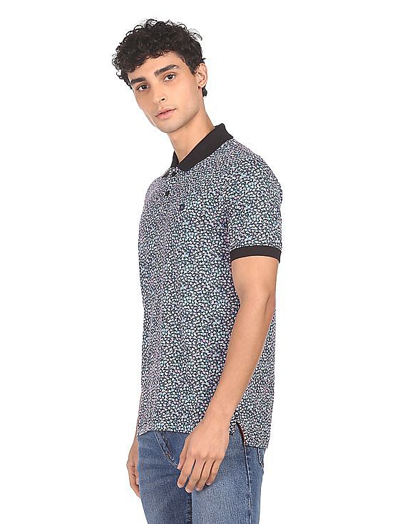 AD by Arvind Cotton Floral Printed Polo Shirt
