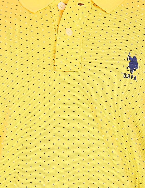 U.S. Polo Assn. Men Yellow Cotton Printed Polo Shirt