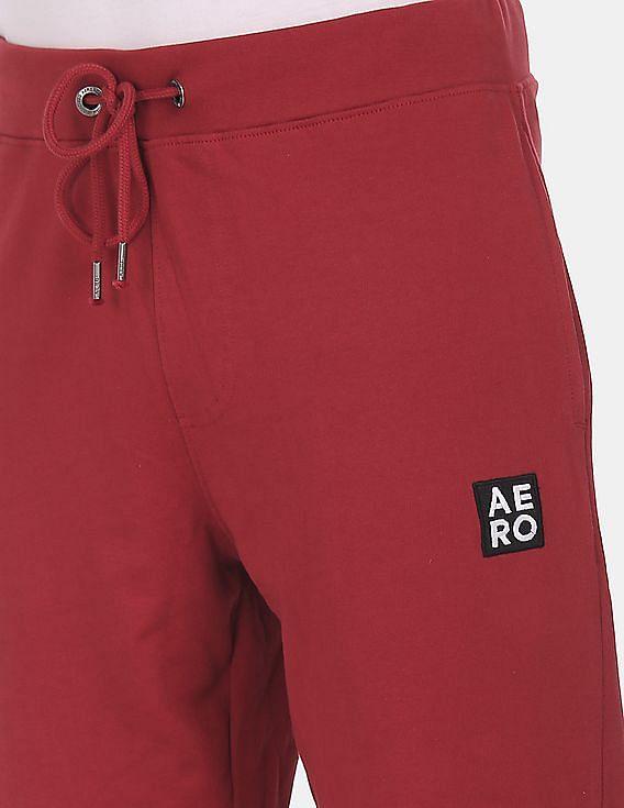 Aeropostale Men Dark Red Drawstring Waist Solid Cotton Joggers