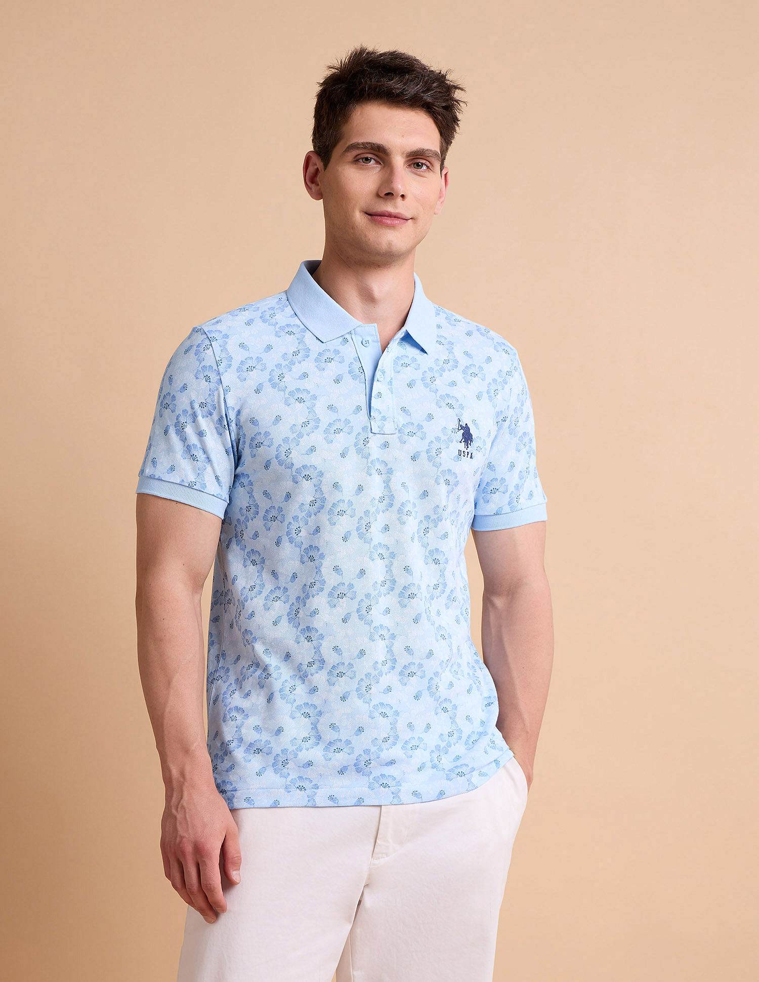 U.S. Polo Assn. Floral Printed Pure Cotton Polo Shirt