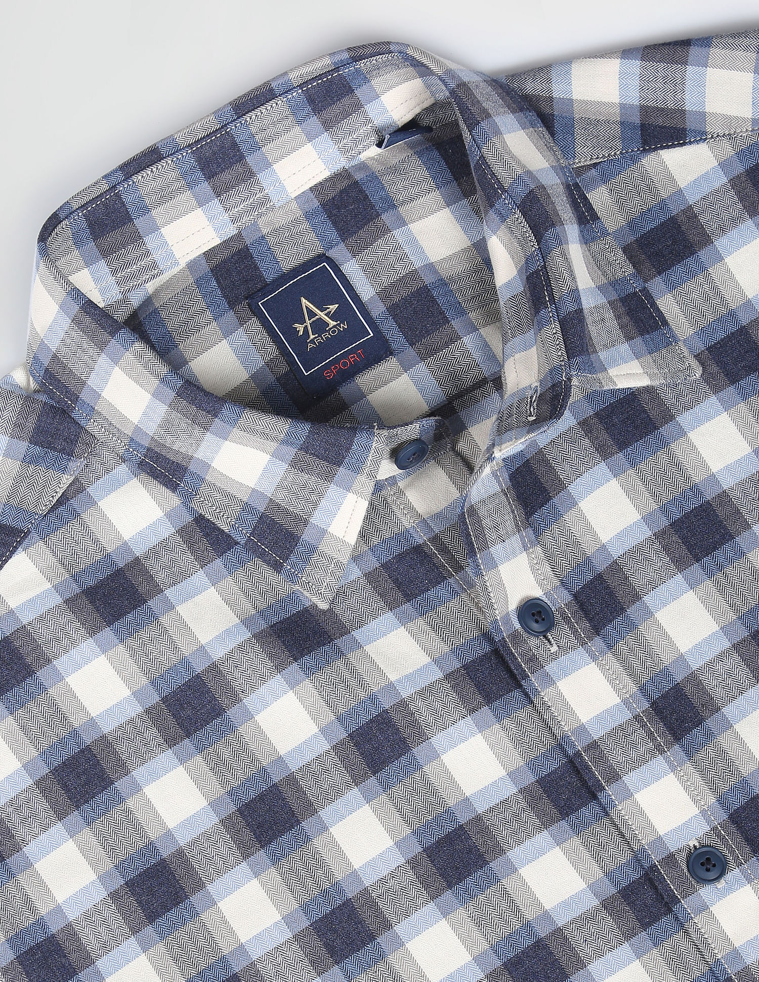 Arrow Sports Plaid Check Herringbone Shirt