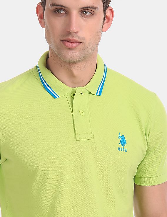 U.S. Polo Assn. Green Tipped Collar Pique Polo Shirt