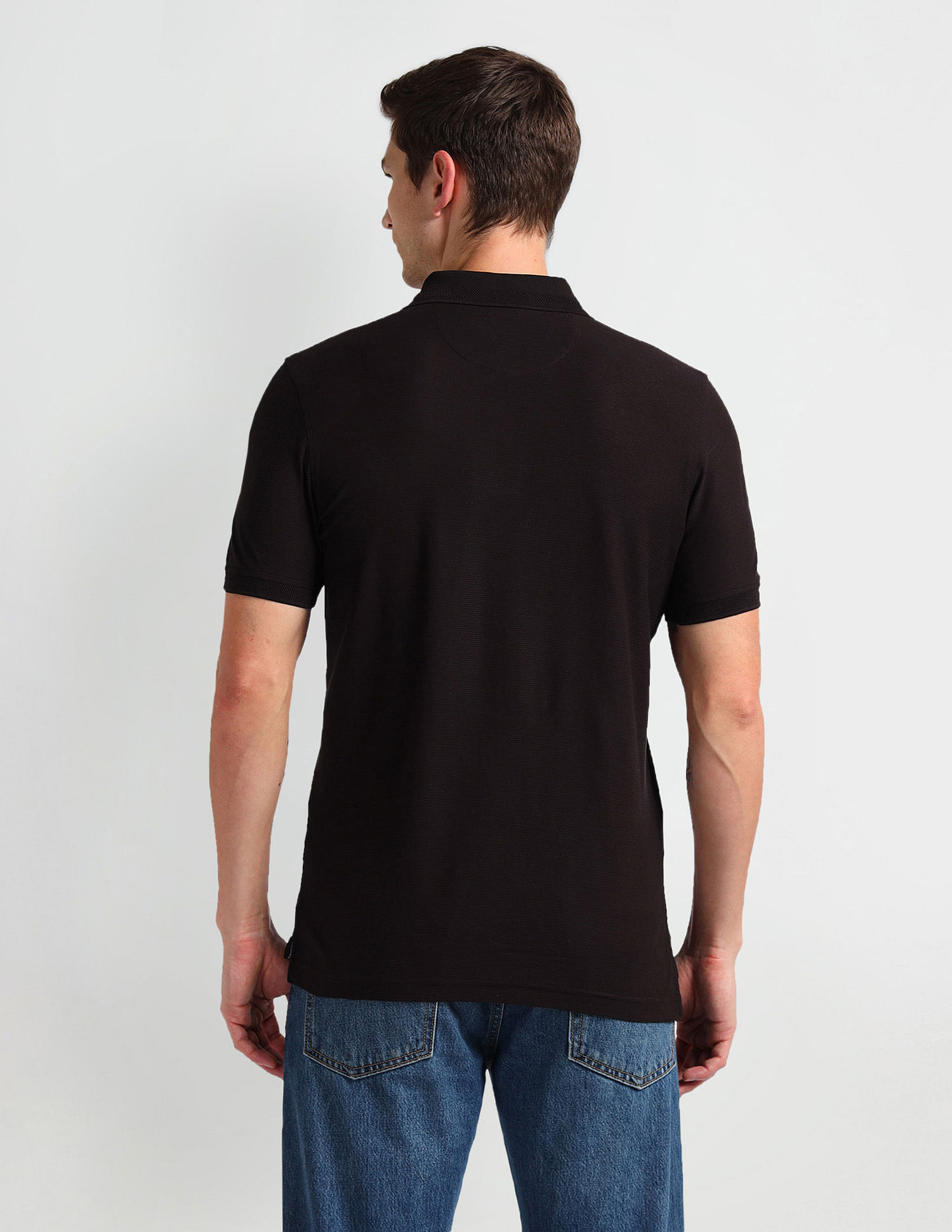 Arrow Sports Ribbed Collar Solid Polo Shirt