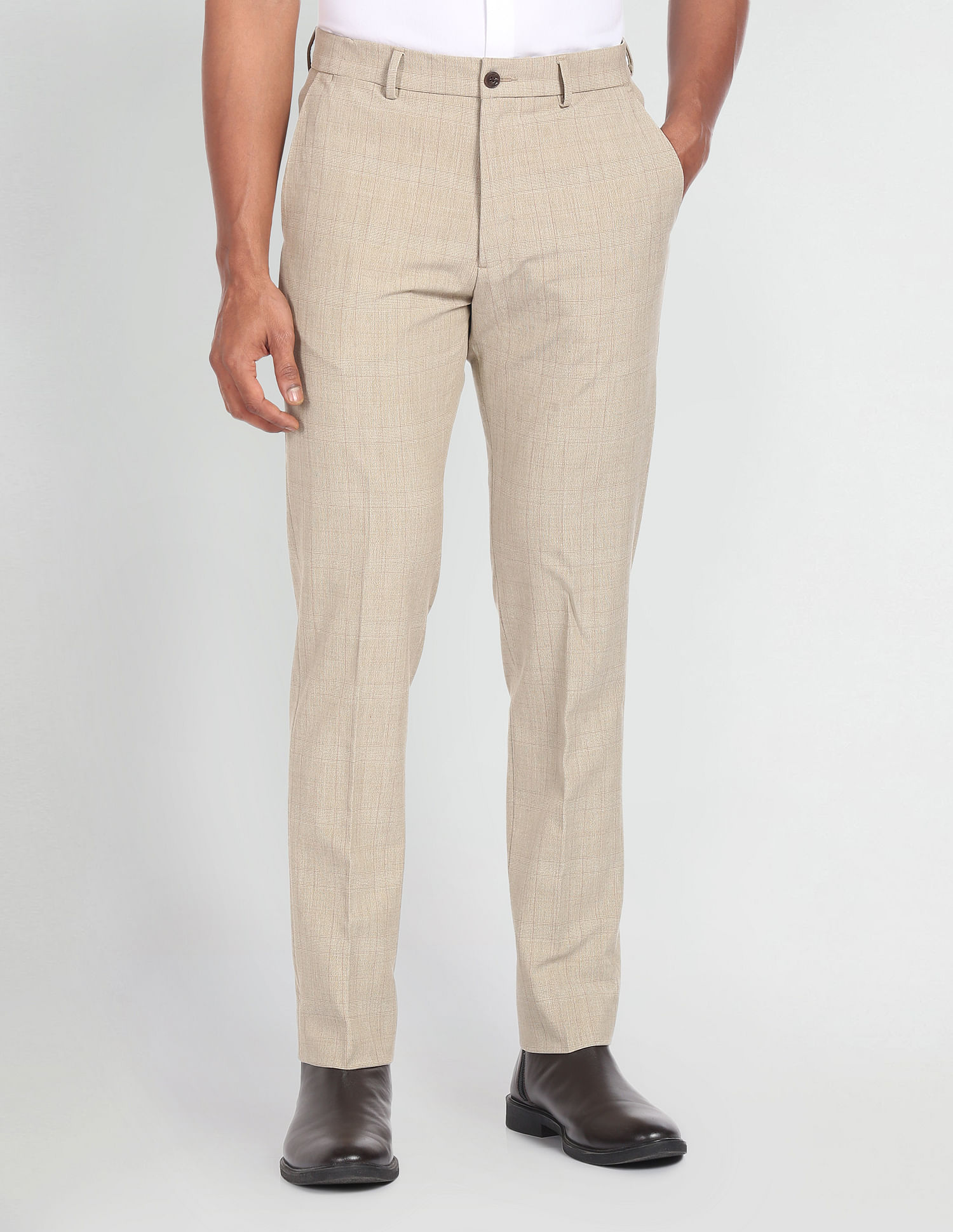 Arrow Newyork Windowpane Check Smart Flex Trousers