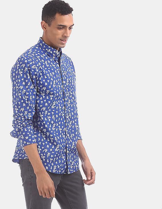 Poplin shirt with all-over floral print