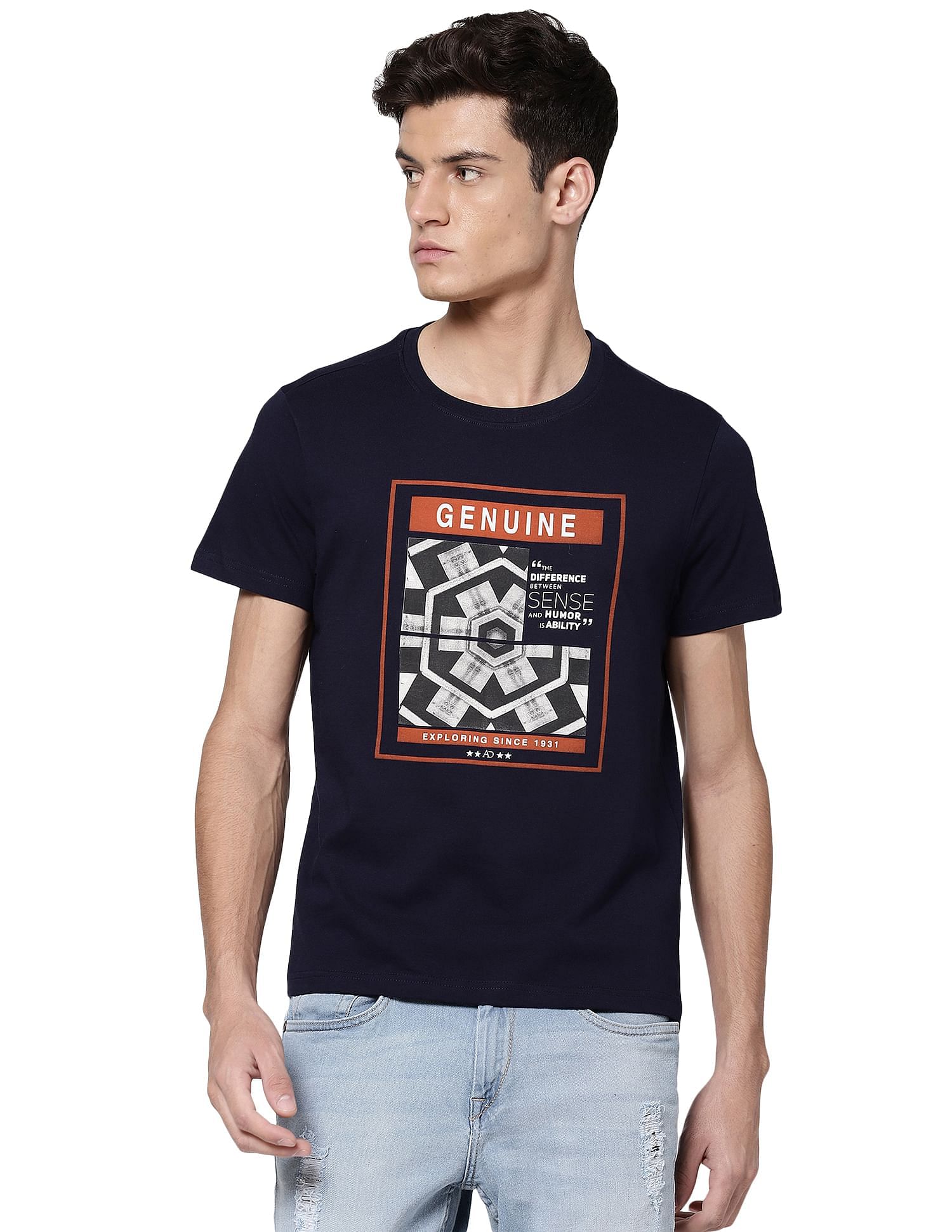 AD by Arvind Crew Neck Graphic Print T-Shirt