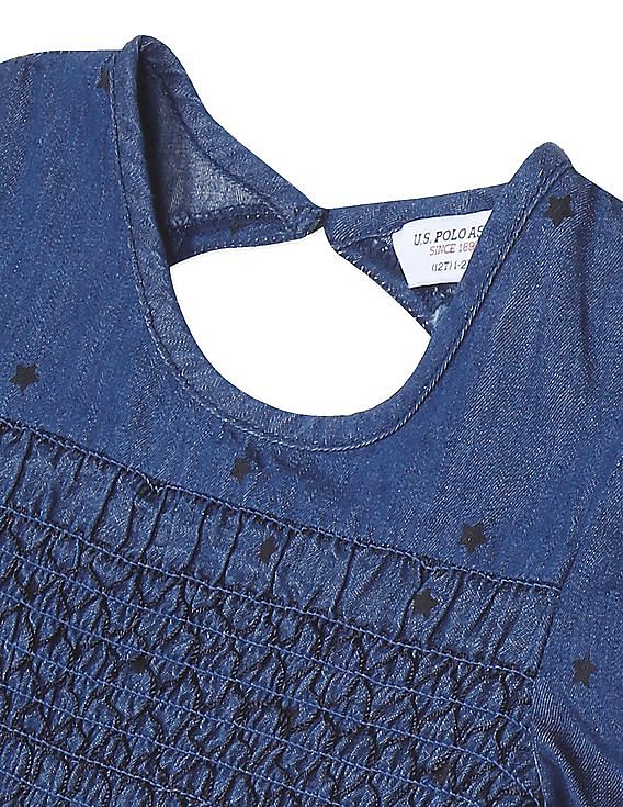 U.S. Polo Assn. Kids Round Neck Star Print Chambray Top
