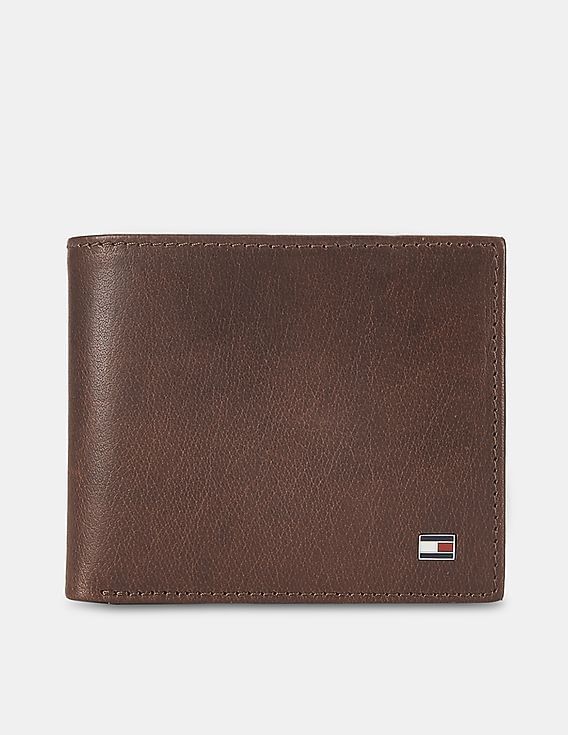 Buy Tommy Hilfiger Men Brown Textured Leather Wallet With Oil Pull