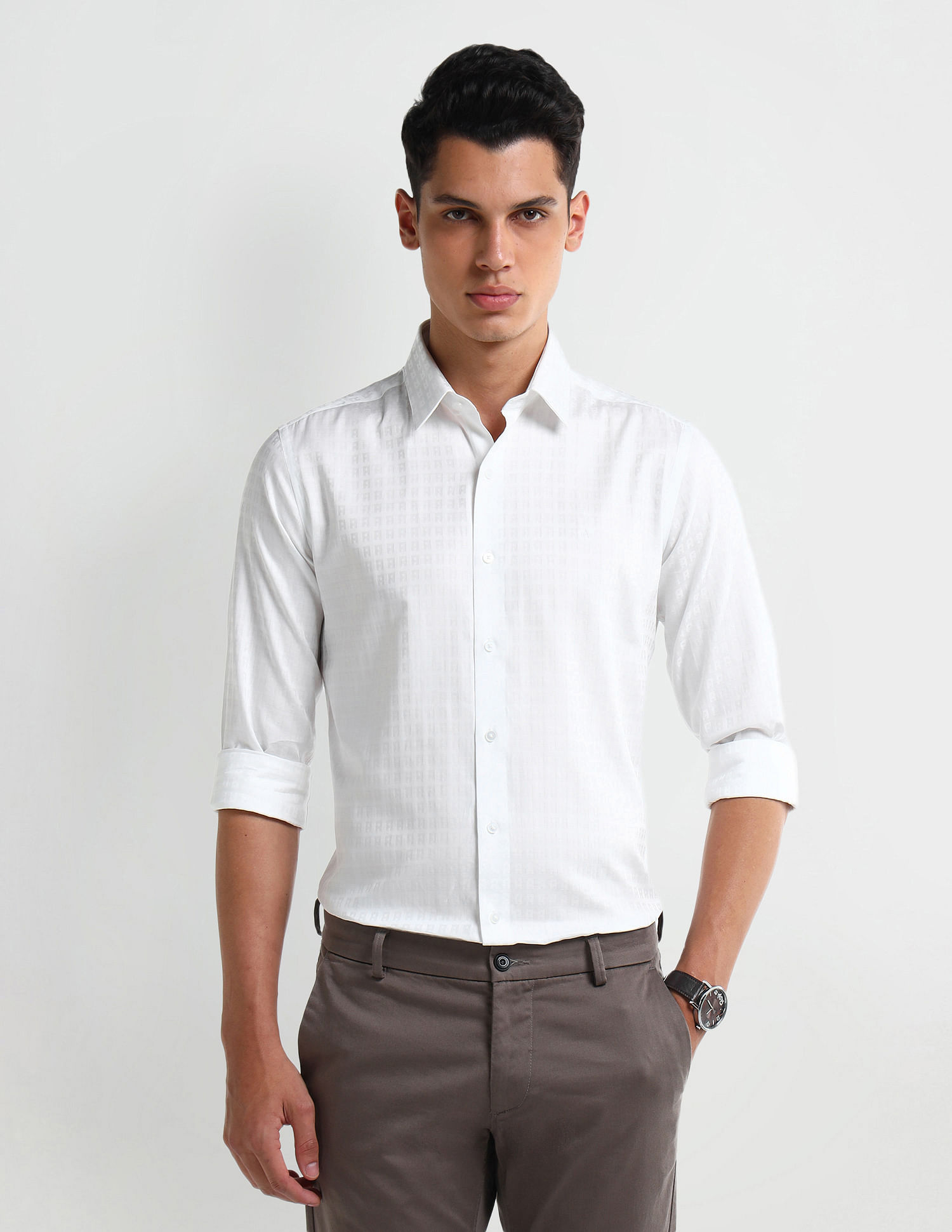 Arrow Newyork Manhattan Slim Self-design Cotton Shirt