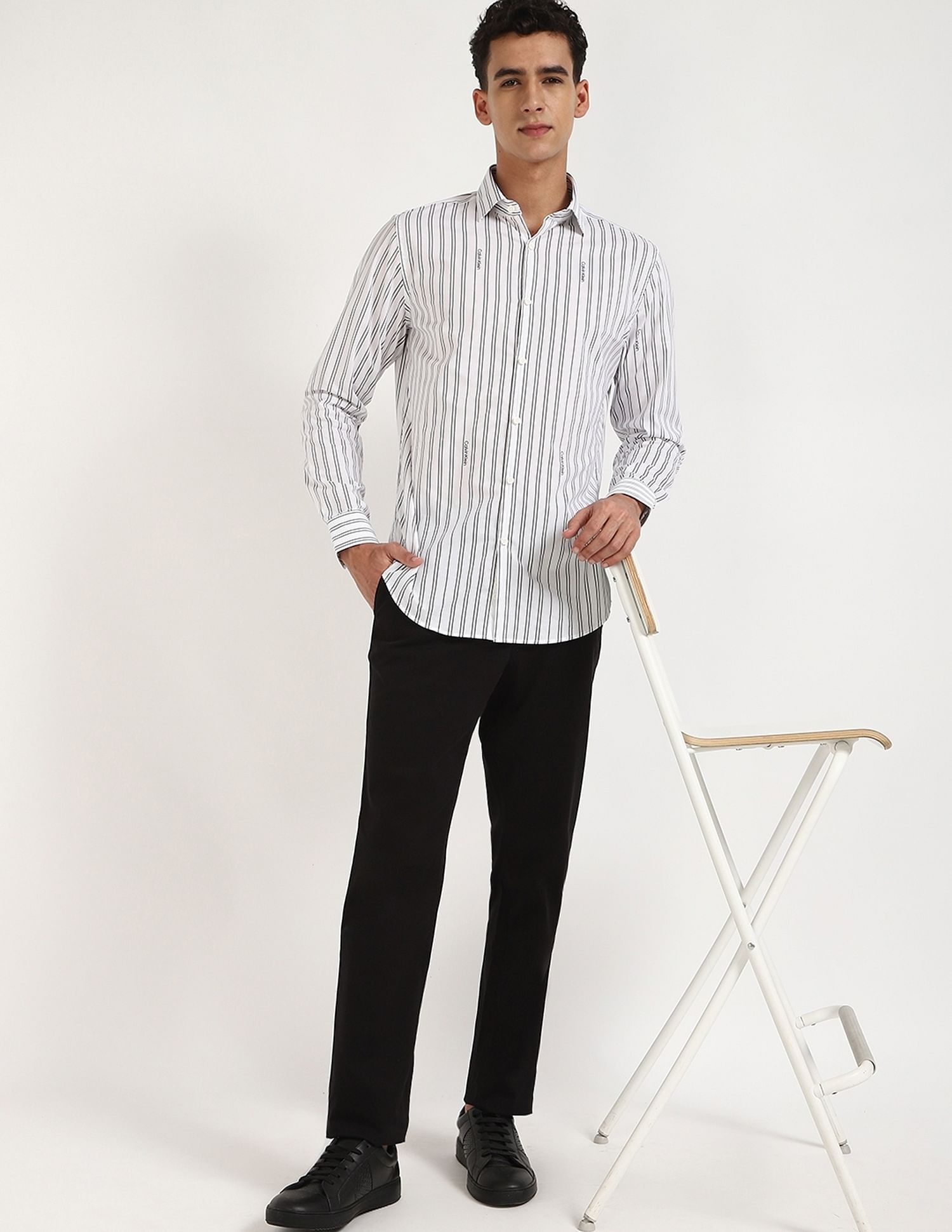 Calvin Klein Jeans Striped Slim-Fit Cotton Shirt