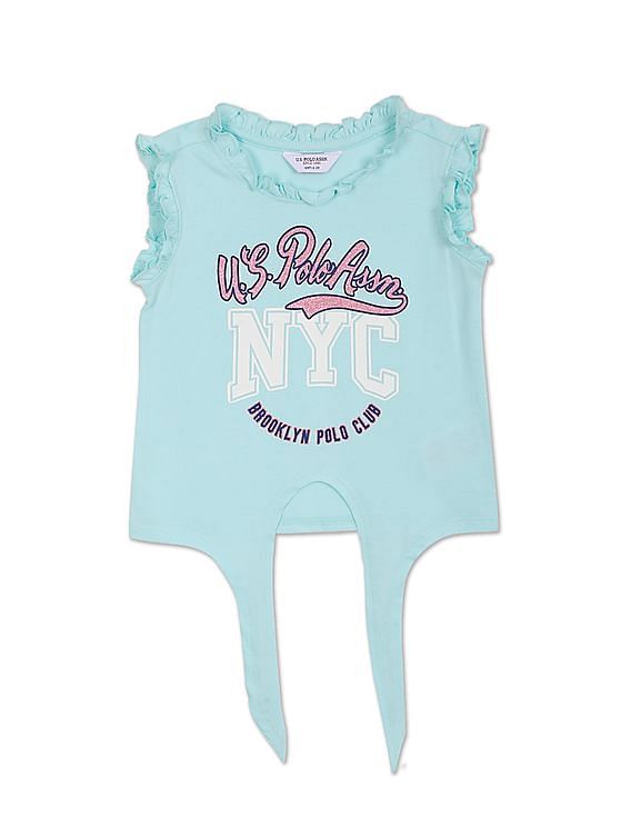 U.S. Polo Assn. Kids Girls Round Neck Sleeveless Brand Print T-Shirt
