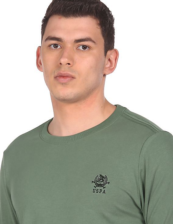 U.S. Polo Assn. Men Olive Long Sleeve Solid T-Shirt