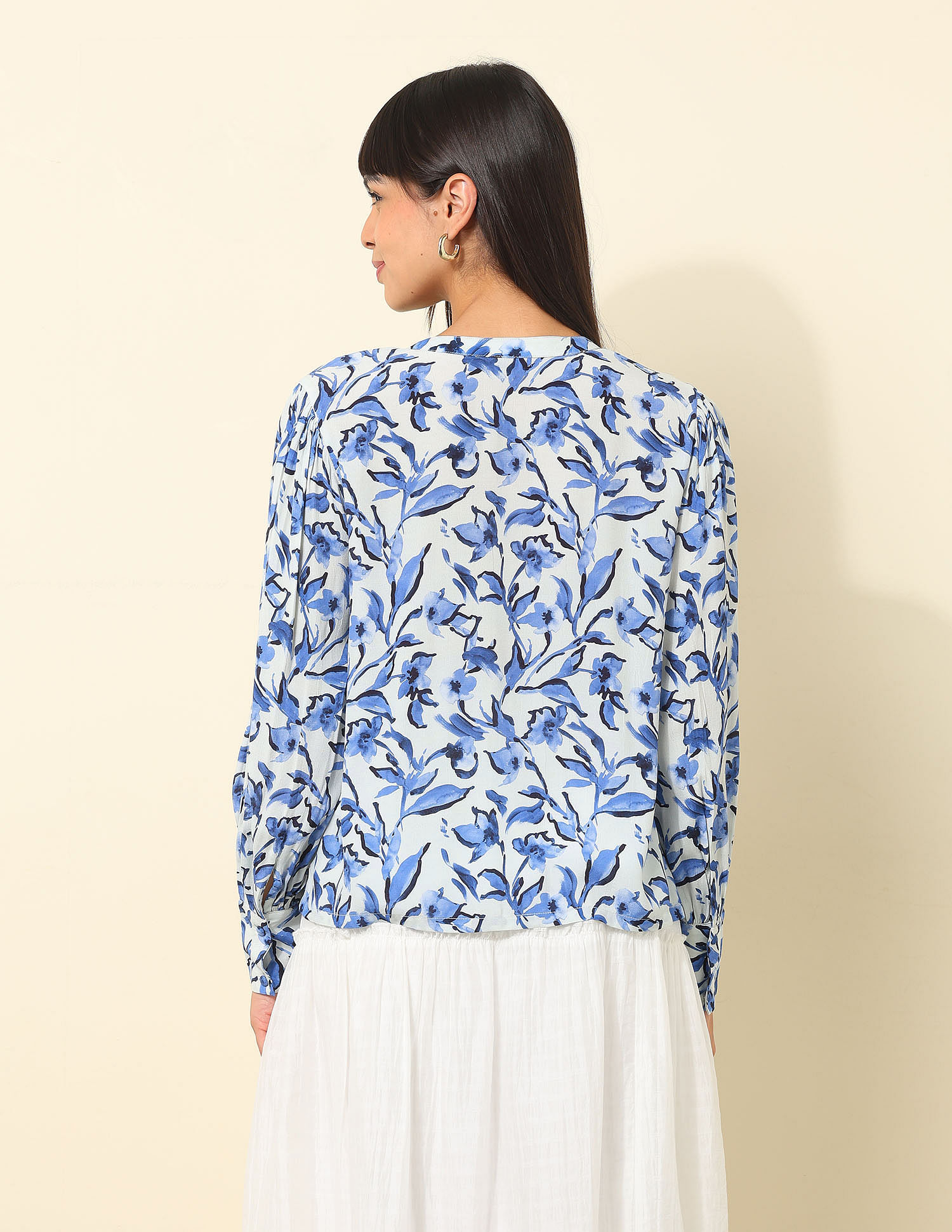 U.S. Polo Assn. Women Mandrin Collar Shirt With Aop