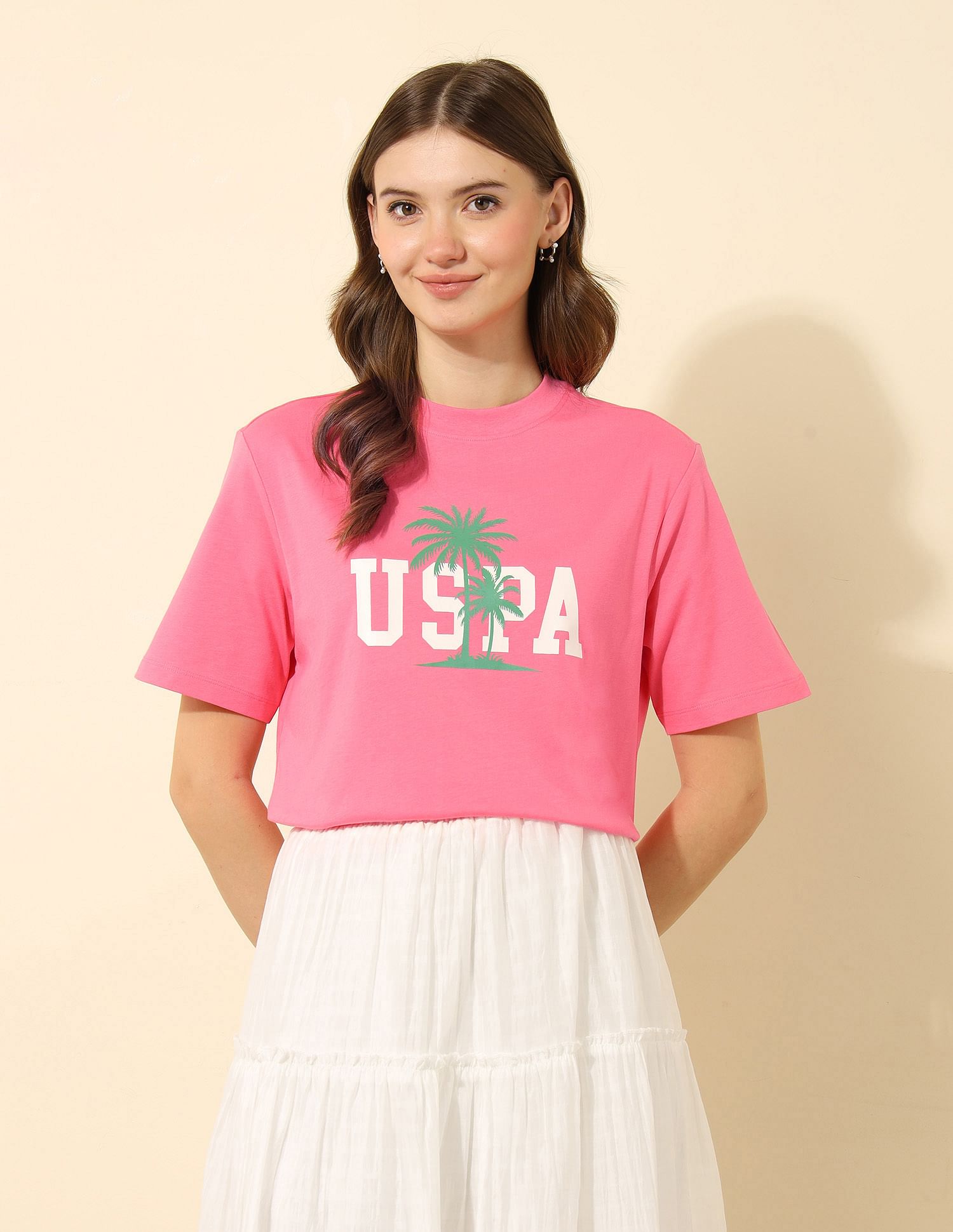 U.S. Polo Assn. Women Boxy Fit Brand Printed T-Shirt