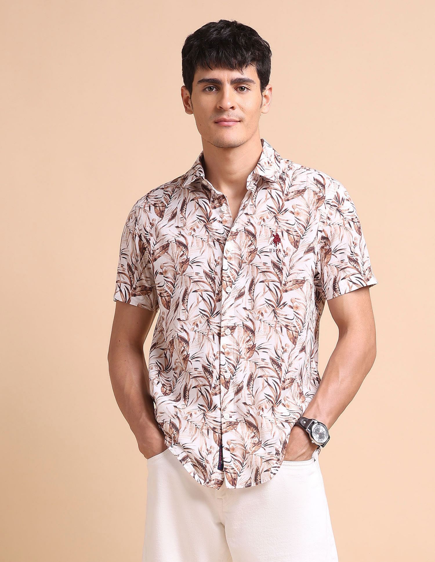 U.S. Polo Assn. Denim Co. Slim Fit Tropical Printed Shirt