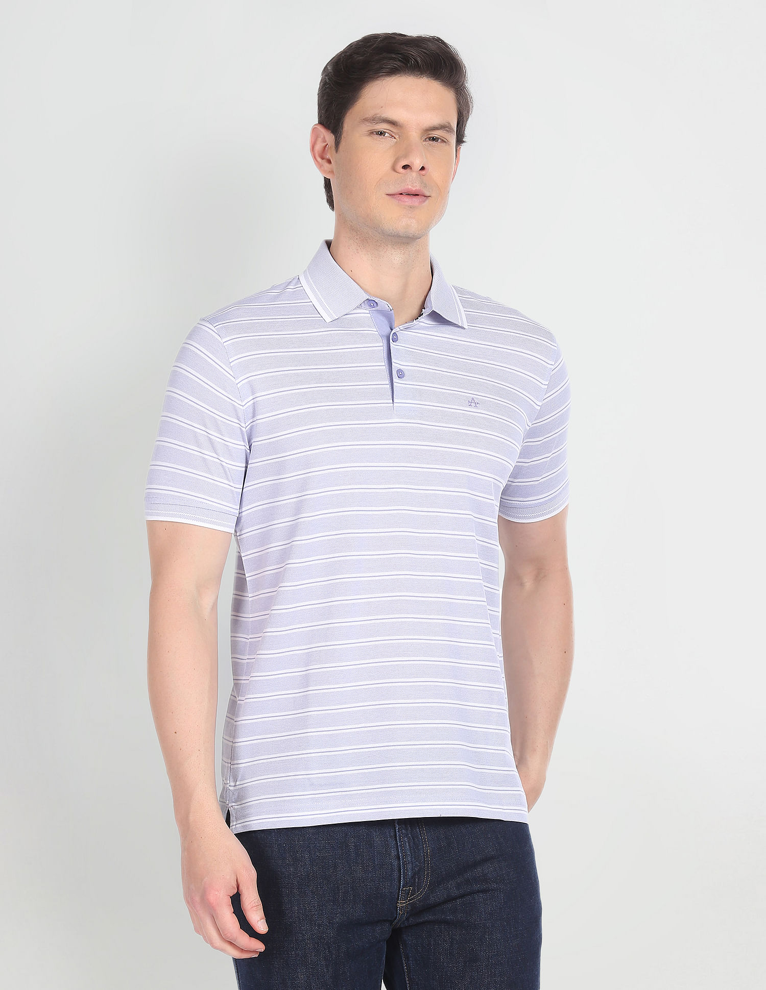 Arrow Mercerised Cotton Horizontal Stripe Polo Shirt