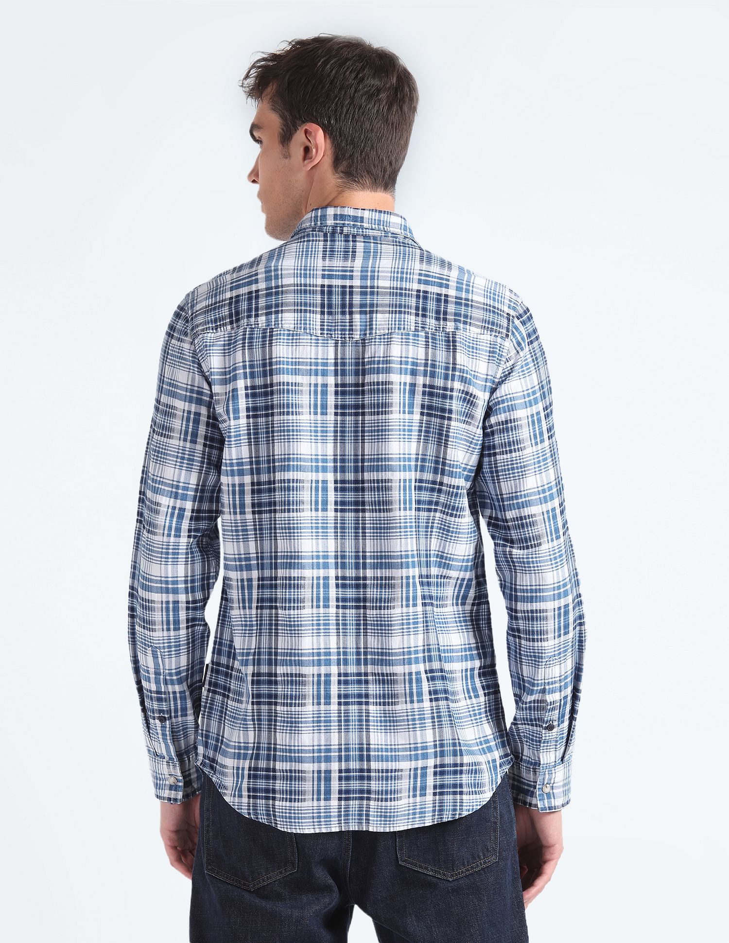 Flying Machine Tartan Check Herringbone Shirt
