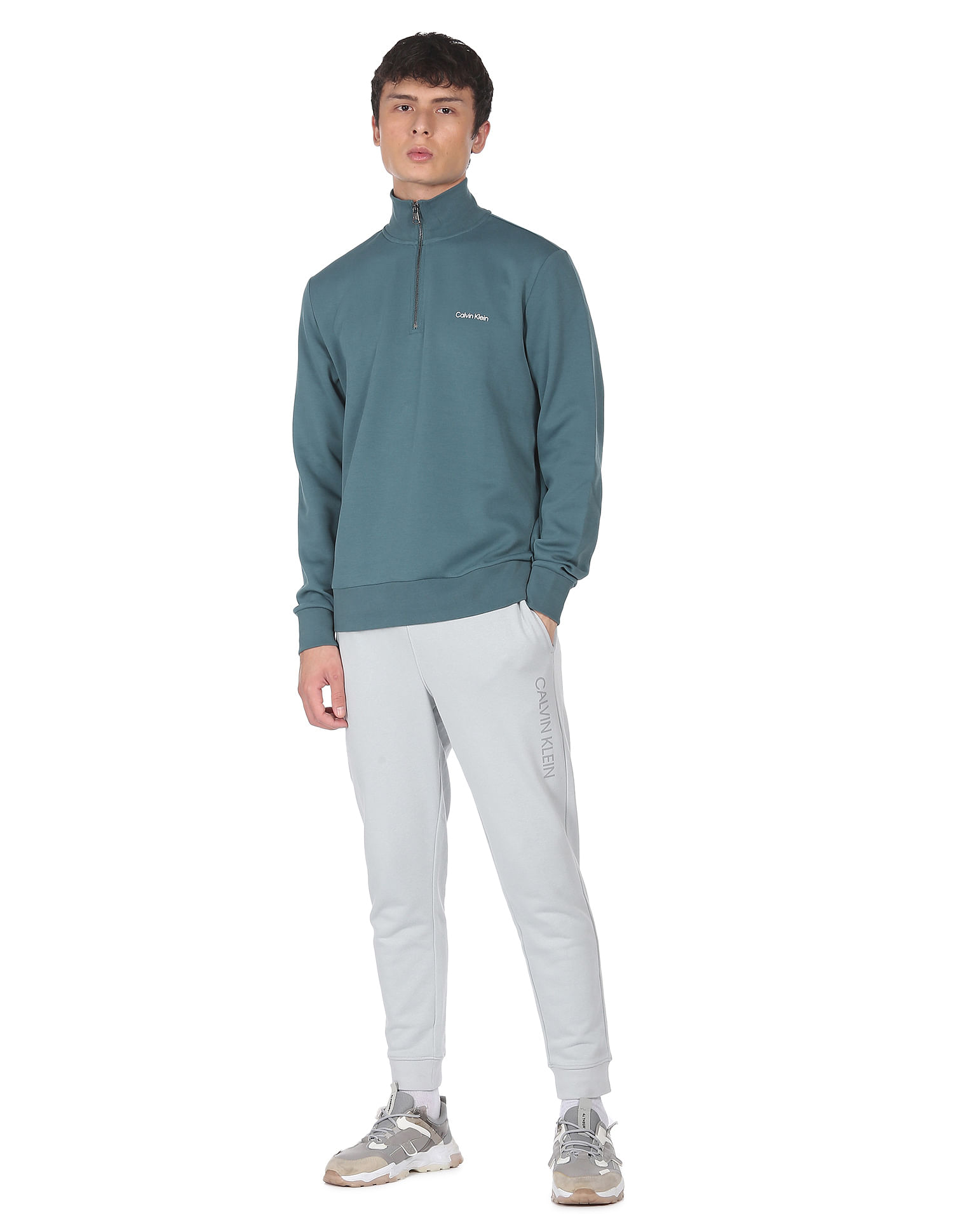Calvin Klein Jeans Taupe Monogram Logo Half Zip Sweatshirt J400185