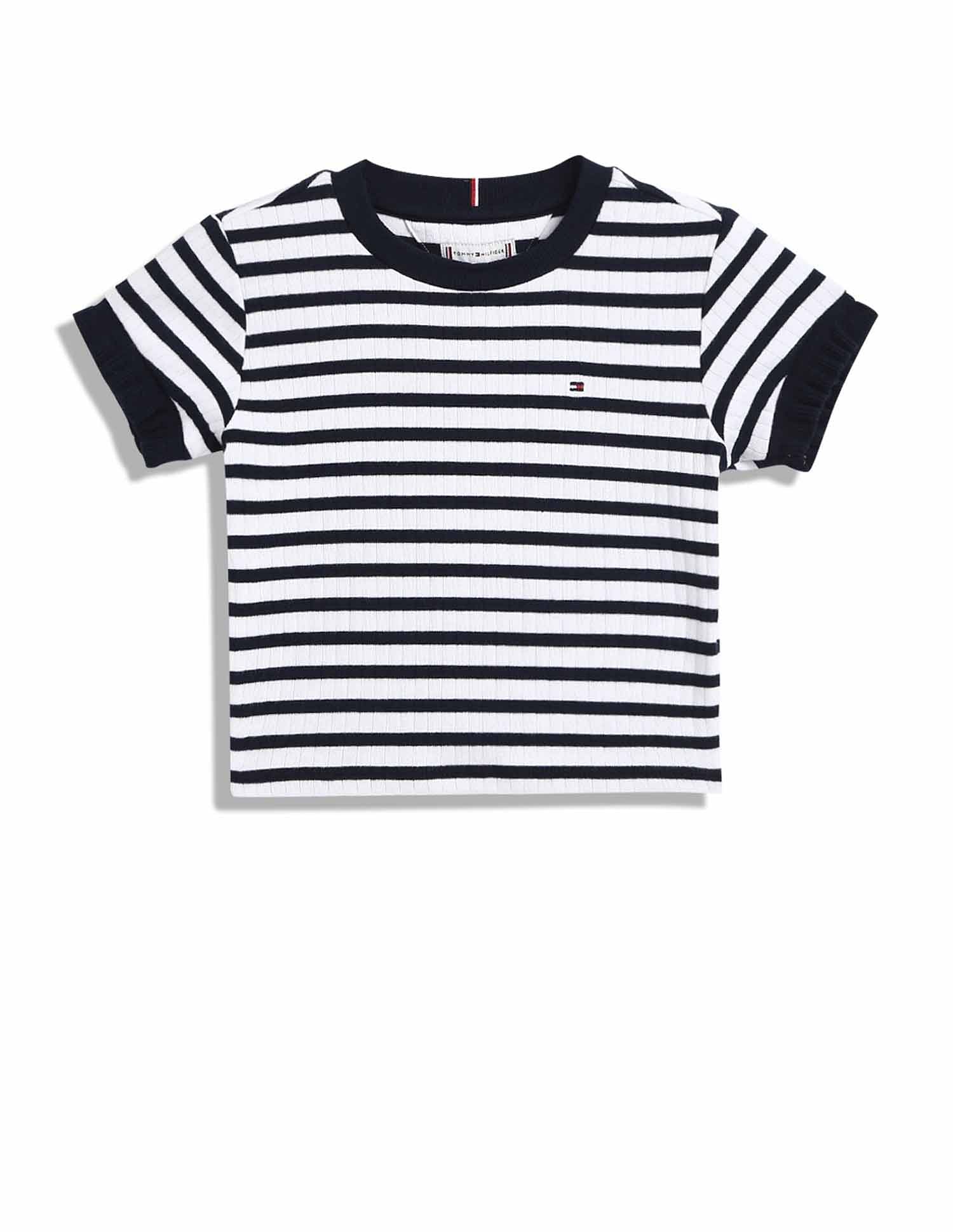 Tommy Hilfiger Kids Girls Striped Slim-Fit Cotton T-Shirt