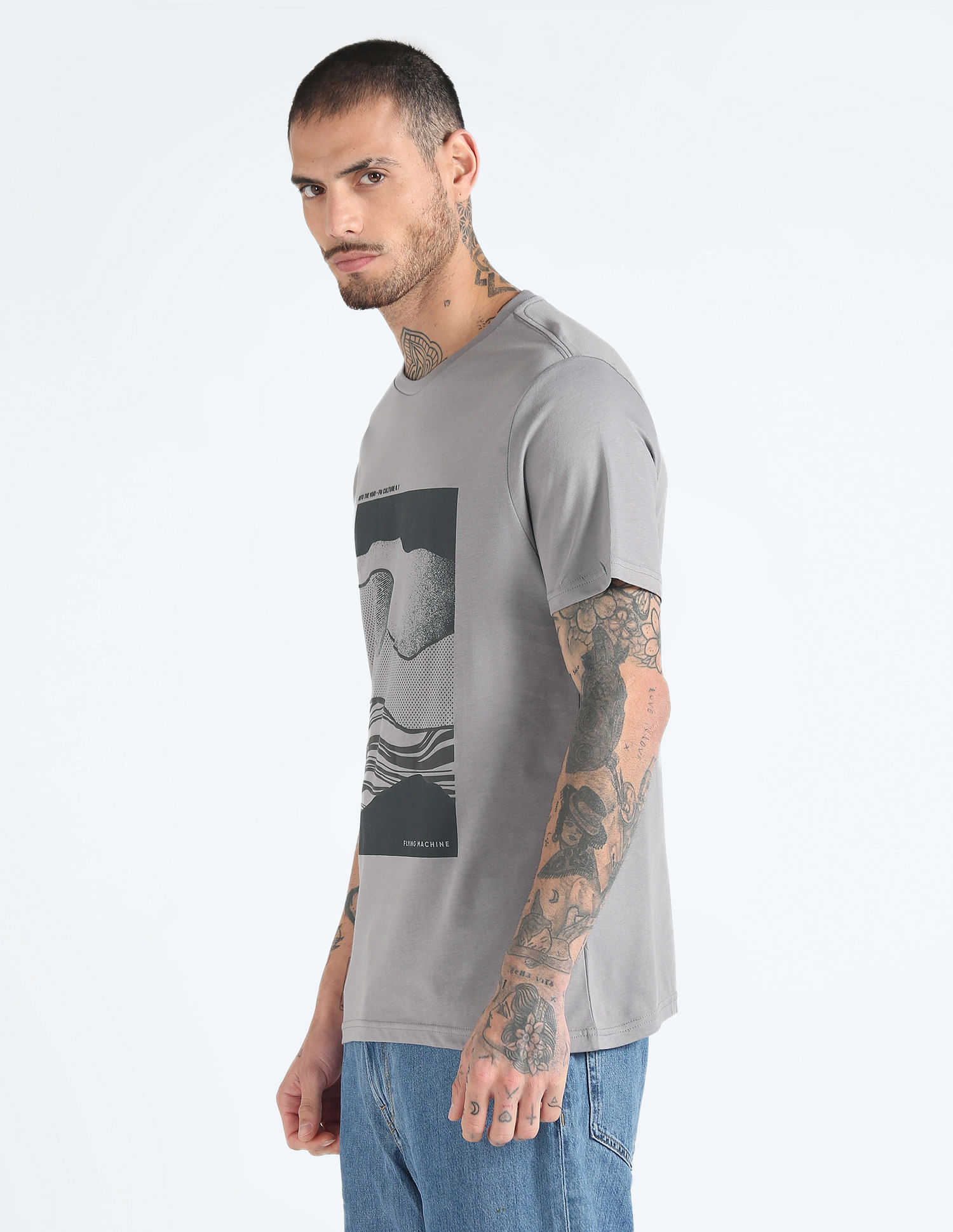 Flying Machine Tonal Graphic Print Cotton T-Shirt