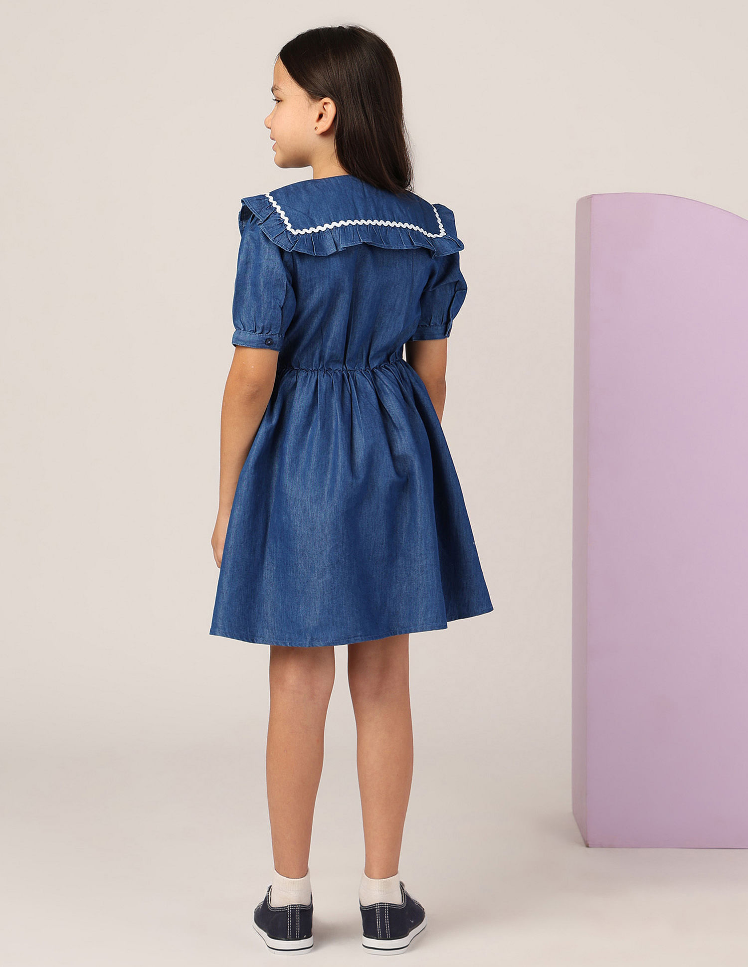 U.S. Polo Assn. Kids Girls Peter Pan Collar A-Line Dress